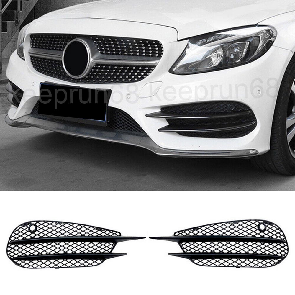 2X Fog Light Air Vent Grill Mesh For Benz C-Class W205 C200 C300 Sport 2015-2018