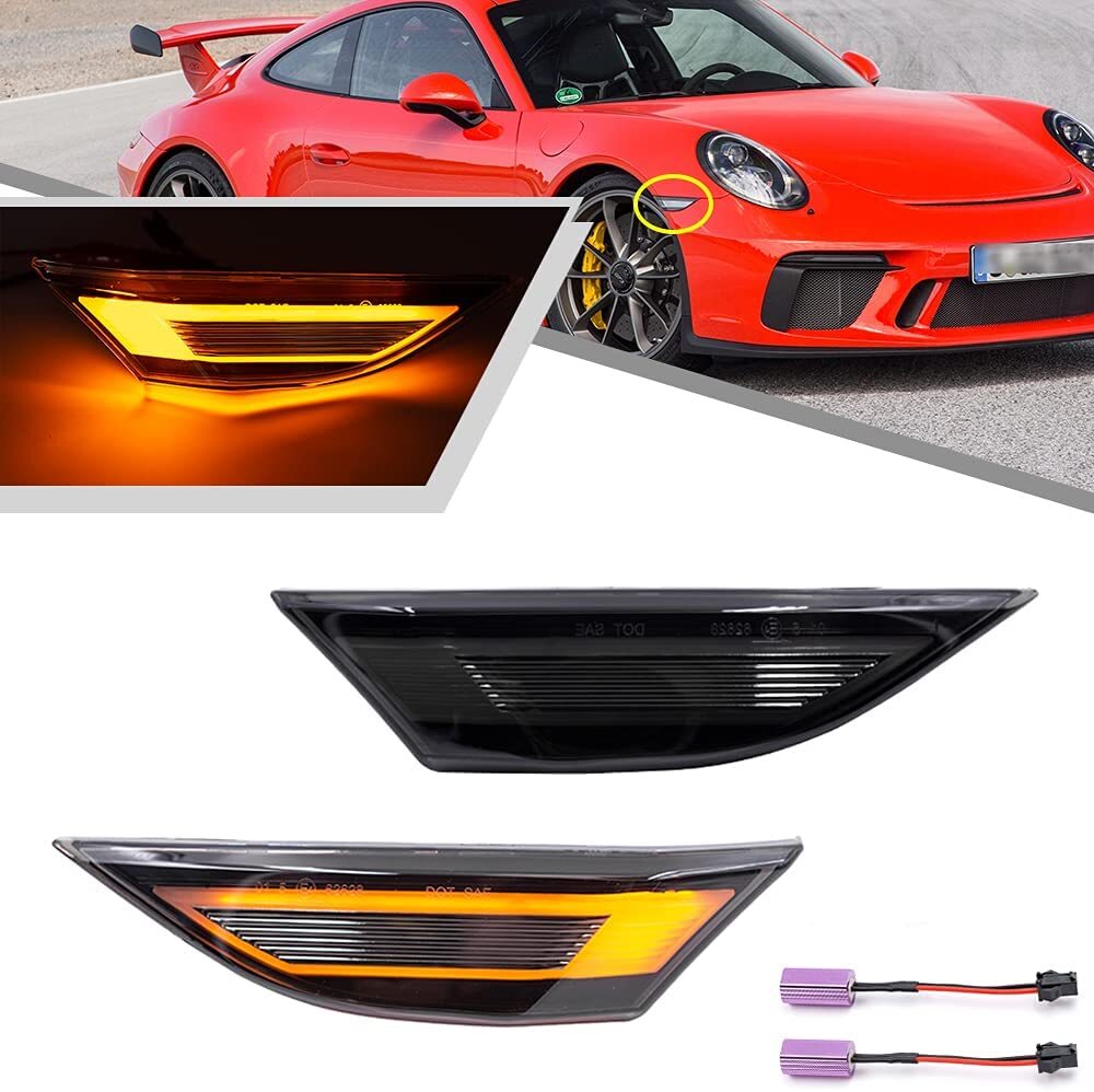 Smoked LED Side Marker Lights For Porsche 911 991 Carrera 981 Cayman Boxster 718