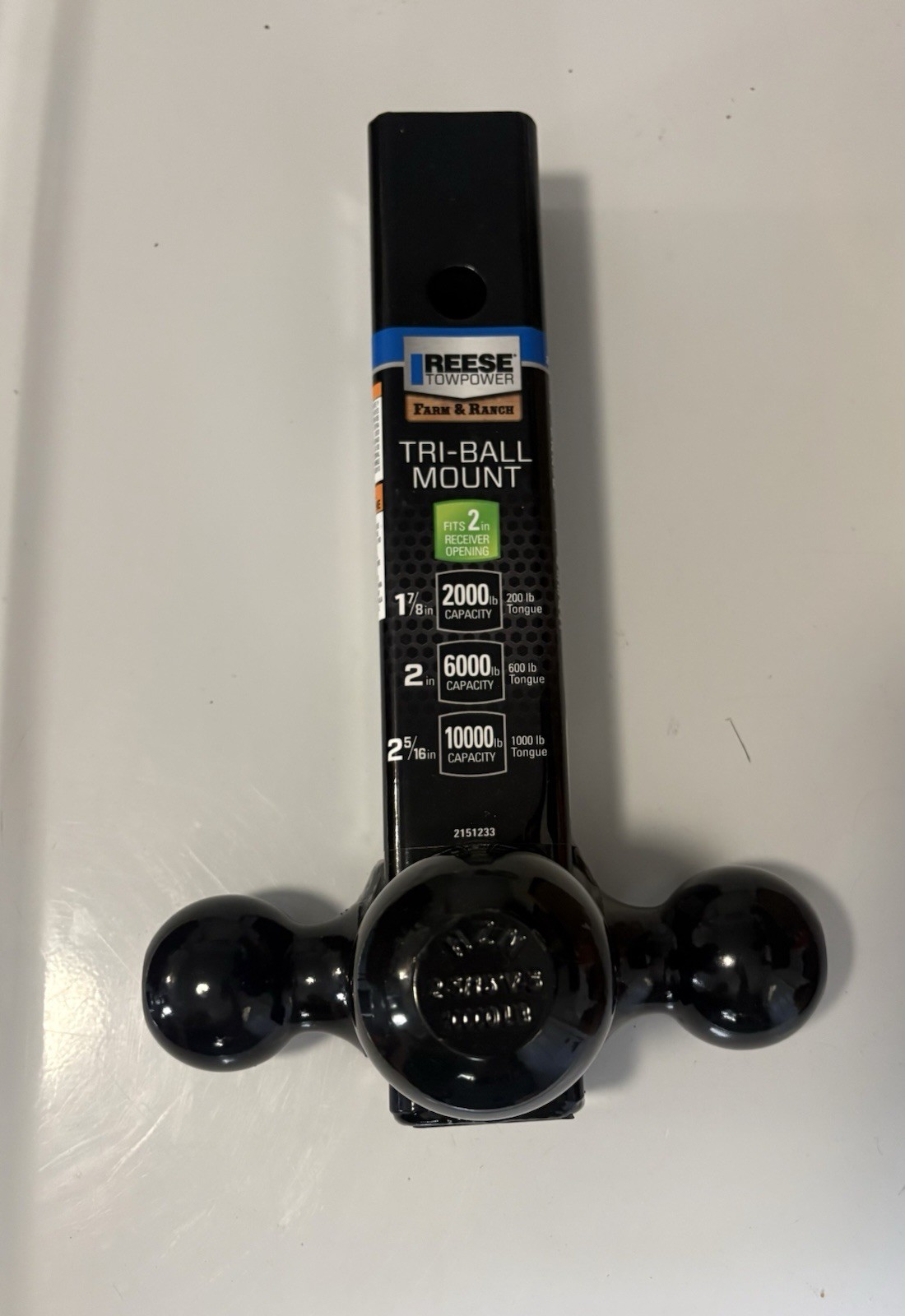 NEW REESE TOWPOWER 2151233 TRAILER HITCH TRI BALL BLACK 1 7/8, 2, And 2 5/16 In