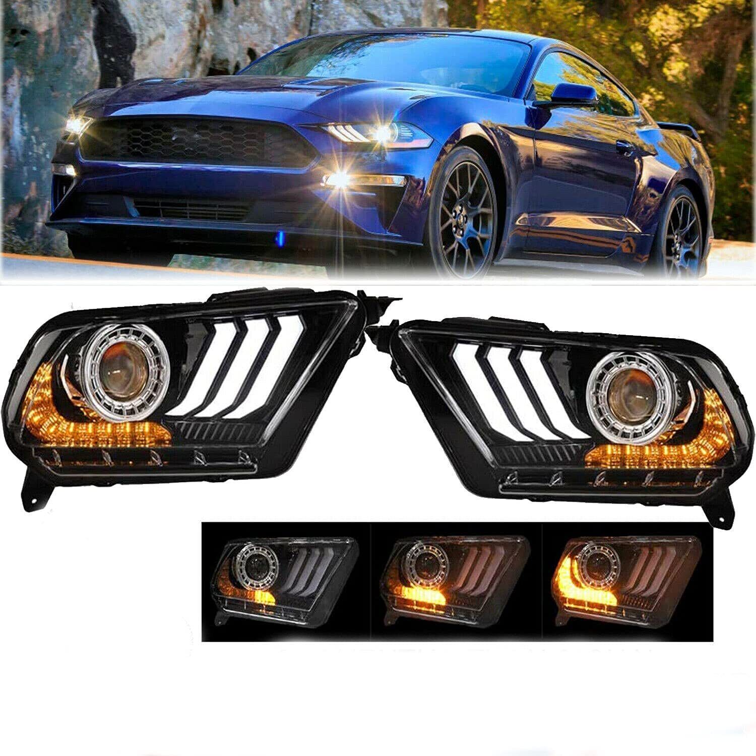 For 2010-2014 Ford Mustang S197 Projector Headlights w/ LED DRL Sequential Black