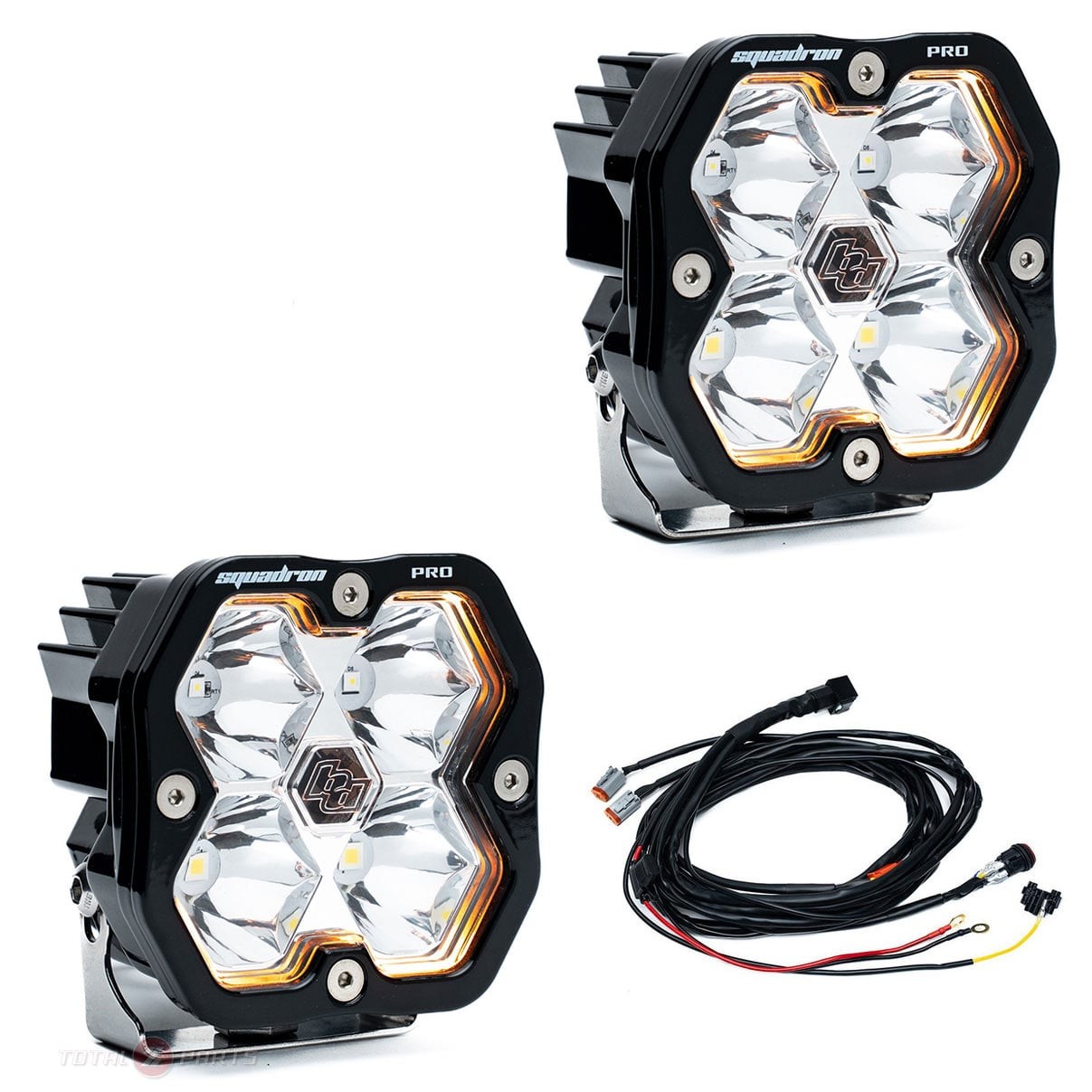 Baja Designs® Squadron 2.0 Pro LED Pair Clear Spot Pod Lights & Wiring Harness