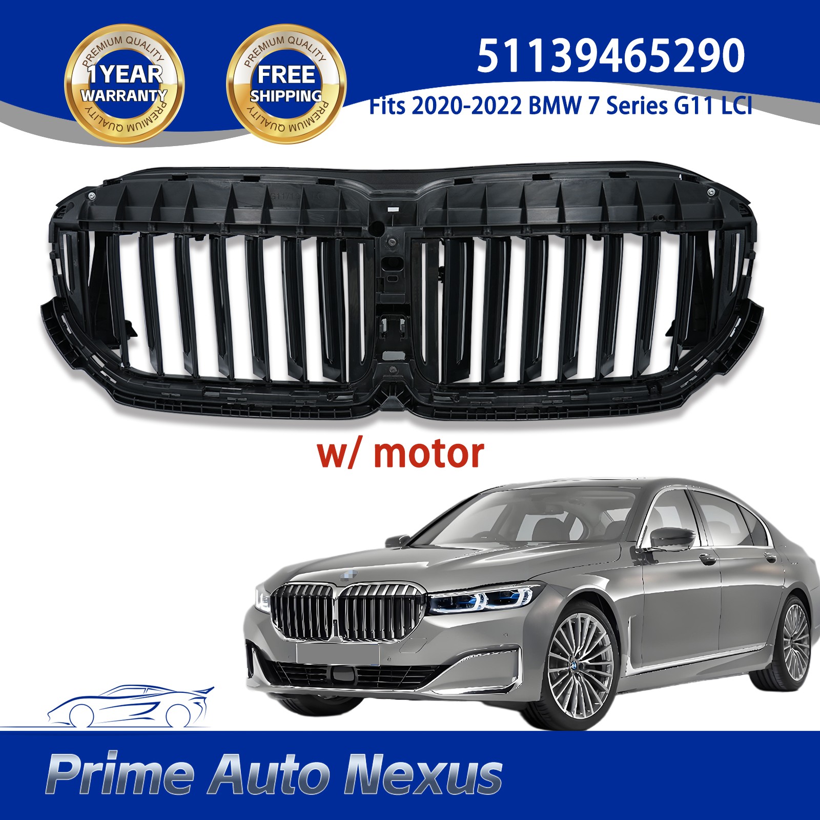 Fit 2020-22 BMW 7 Series G11 G12 Front Active Air Shutter Bumper Grille w/ Motor