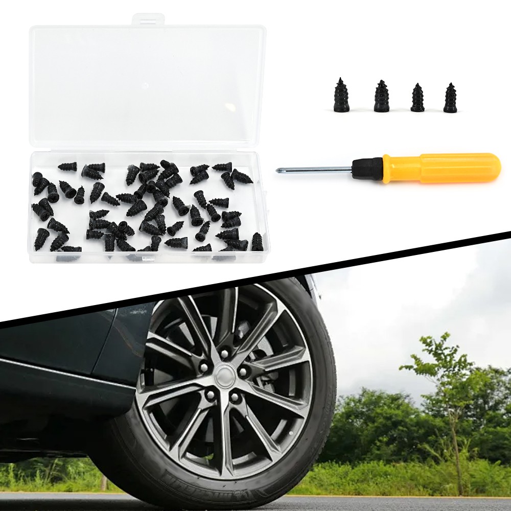 60PCS Car Vacuum Tire Repair Nail Rubber Screw Nails Screwdriver Tool Set Box