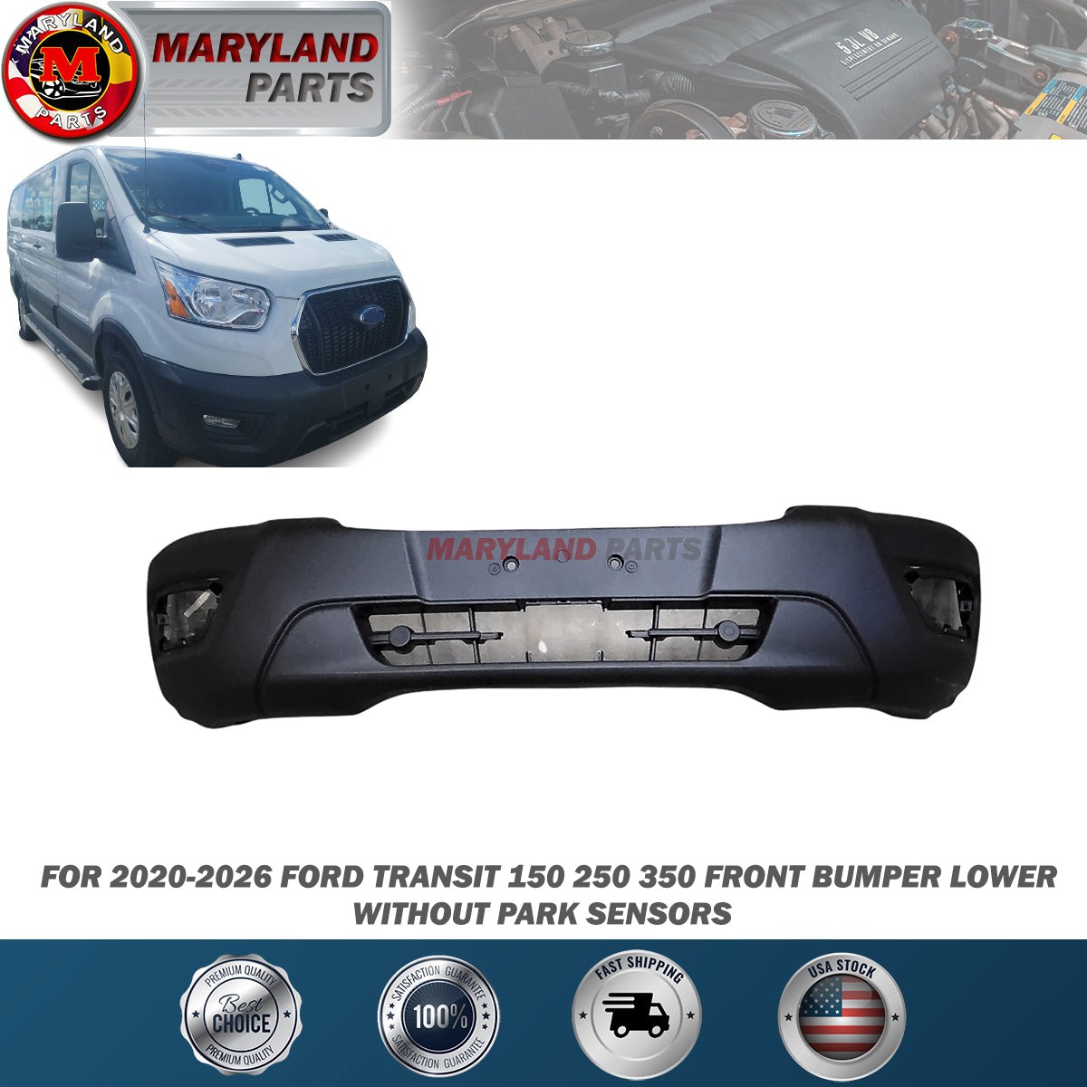 For 2020-2026 Ford Transit 150 250 350 Front Bumper Lower w/o Park Sensors