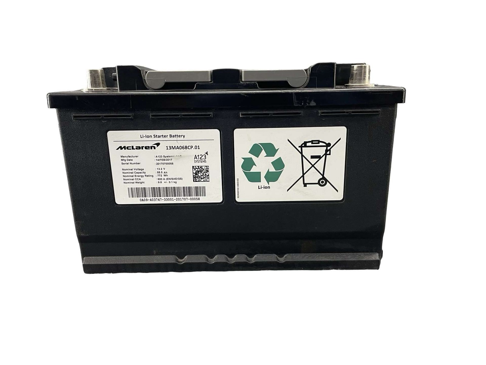 2017-2021 MCLAREN 570GT 13.2V 58.5AH 772WH 600S LITHIUM ION STARTER BATTERY