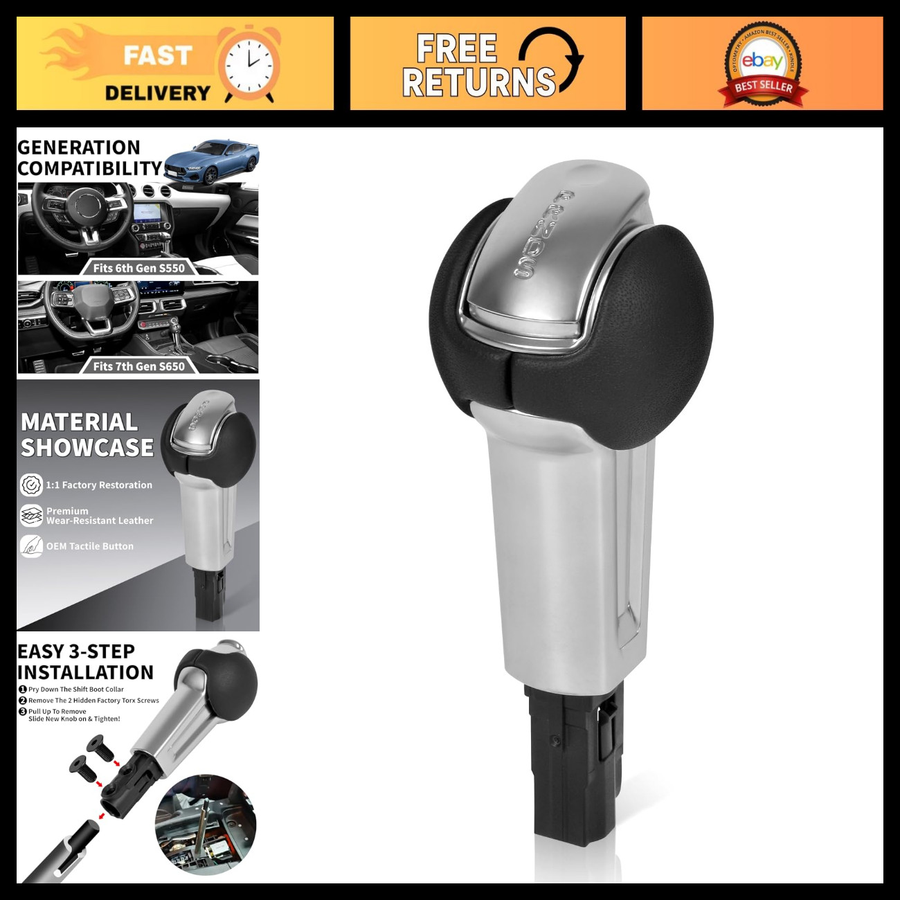 Automatic Gear Shift Knob for Ford Mustang 2015-2026, Factory Style, AT Upgrade