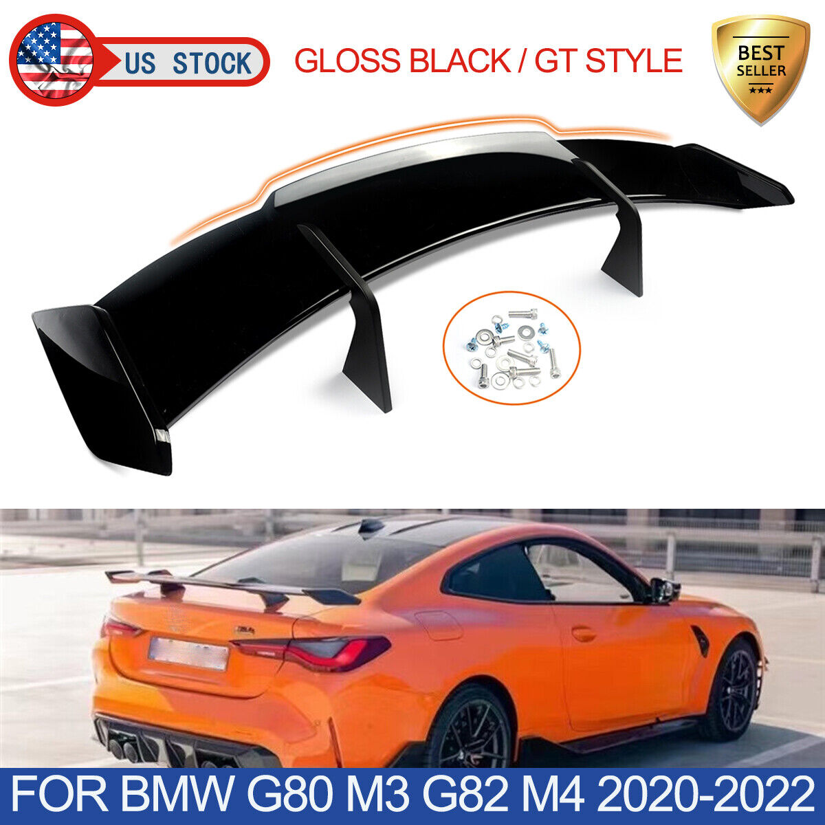 High-kick GT Style Rear Spoiler Wing For BMW G80 M3 G82 M4 2020-22 Glossy Black