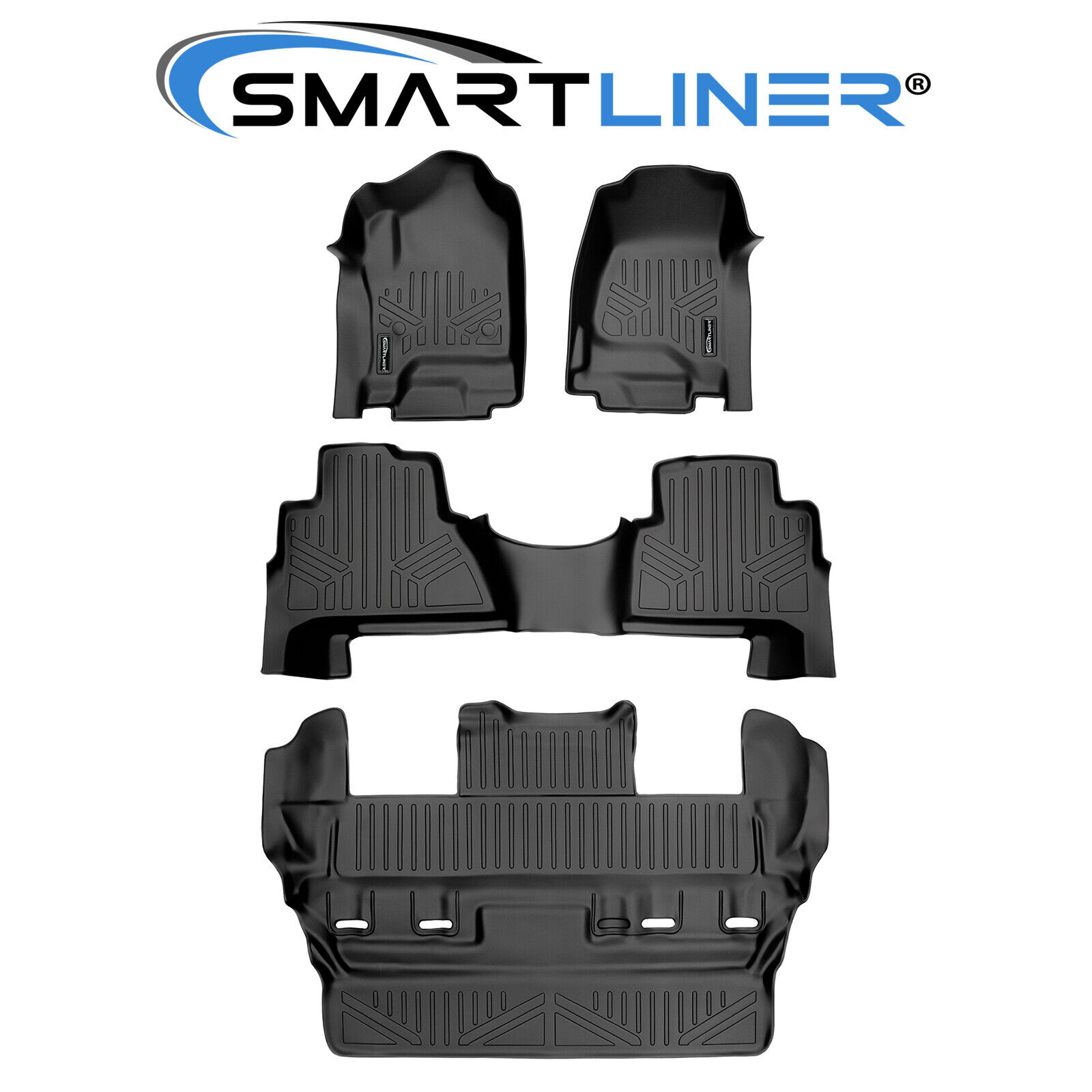 SMARTLINER Custom Fit Floor Mats 3 Row Liner Black 2015-2020 Cadillac Escalade