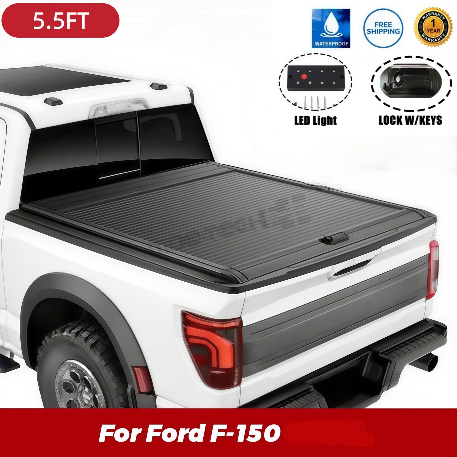 5.5FT Truck Bed Cover Retractable Hard Tonneau Cover For Ford F-150 2009-2026 5.5FT Truck Bed Cover Retractable Hard Tonneau Cover For Ford F-150 2009-2026