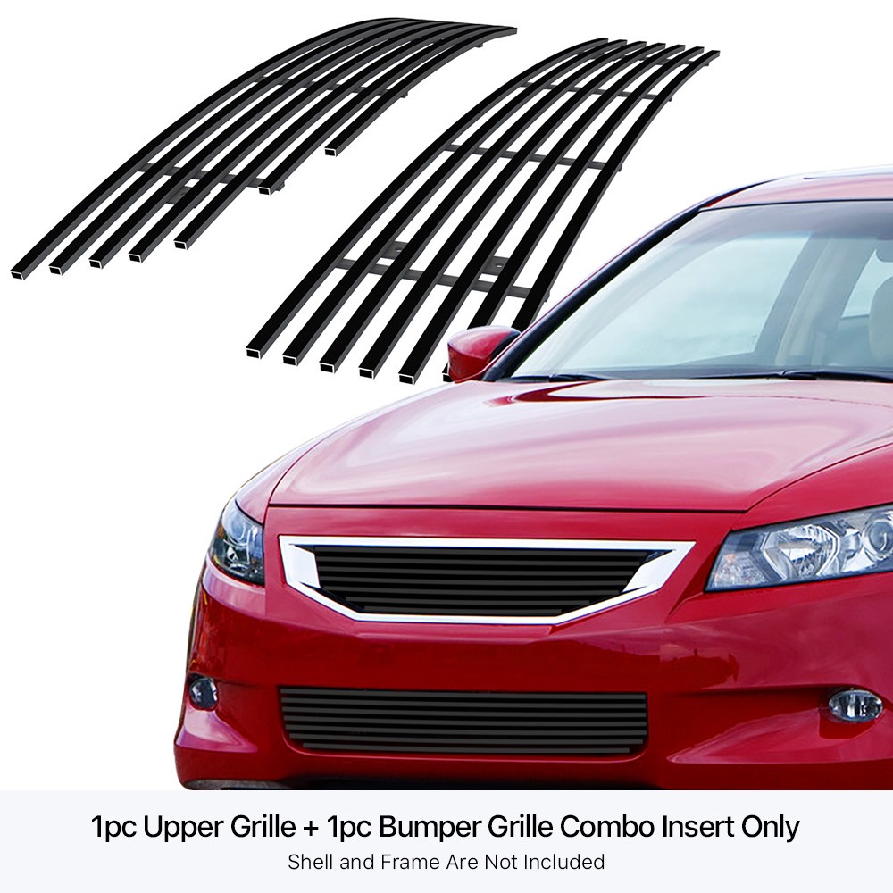 Fits 2008-2010 Honda Accord Coupe Stainless Black Billet Grille Insert Combo