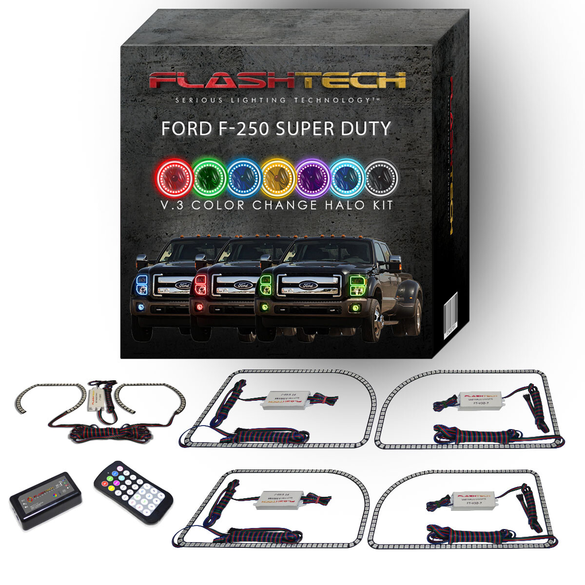 RGB Angel Eye LED Halo kit & Remote for 11-15 Ford F-250 Headlight & Fog Lights