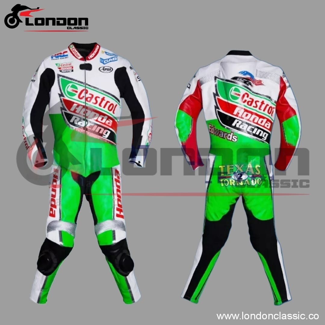New Honda Castrol Motorbike Racing Suit  Cowhide Leather Custom Motorcycle Suit