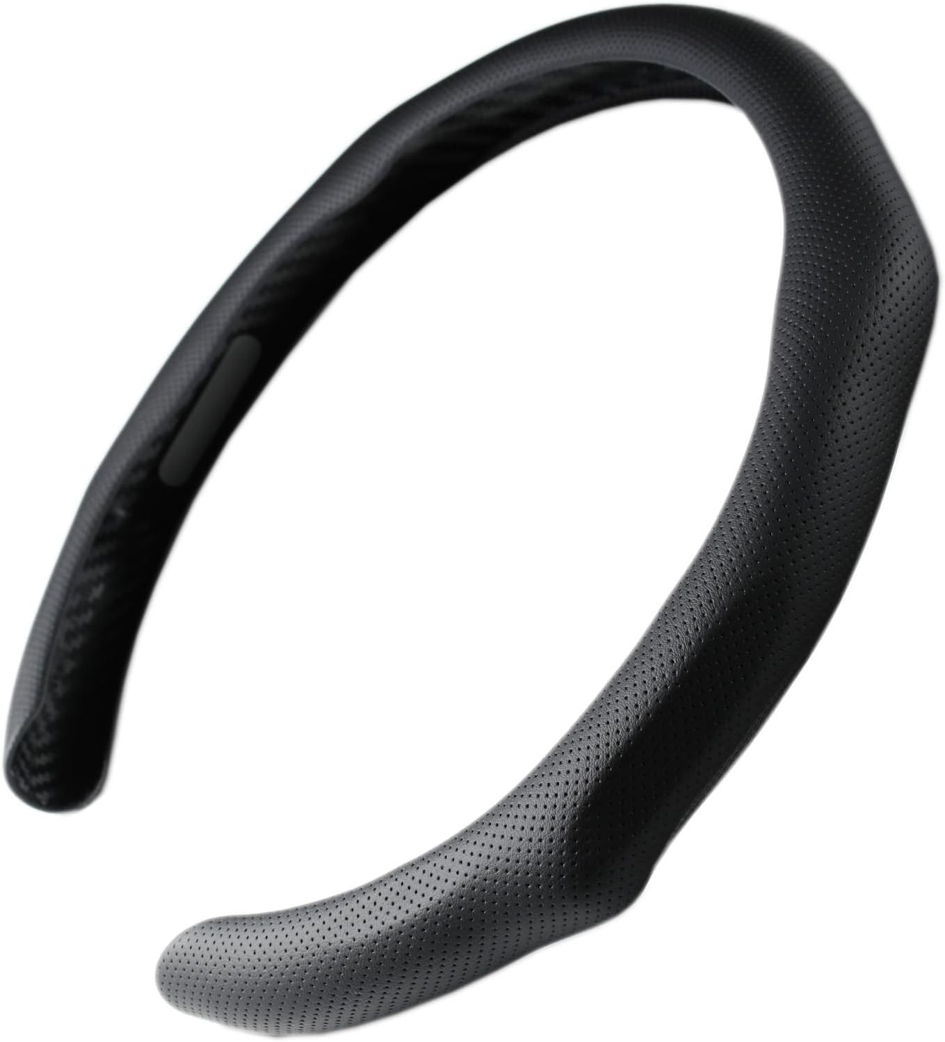 Black Perforated Nappa Leather Steering Wheel Cover for Most Cars, Quick Install