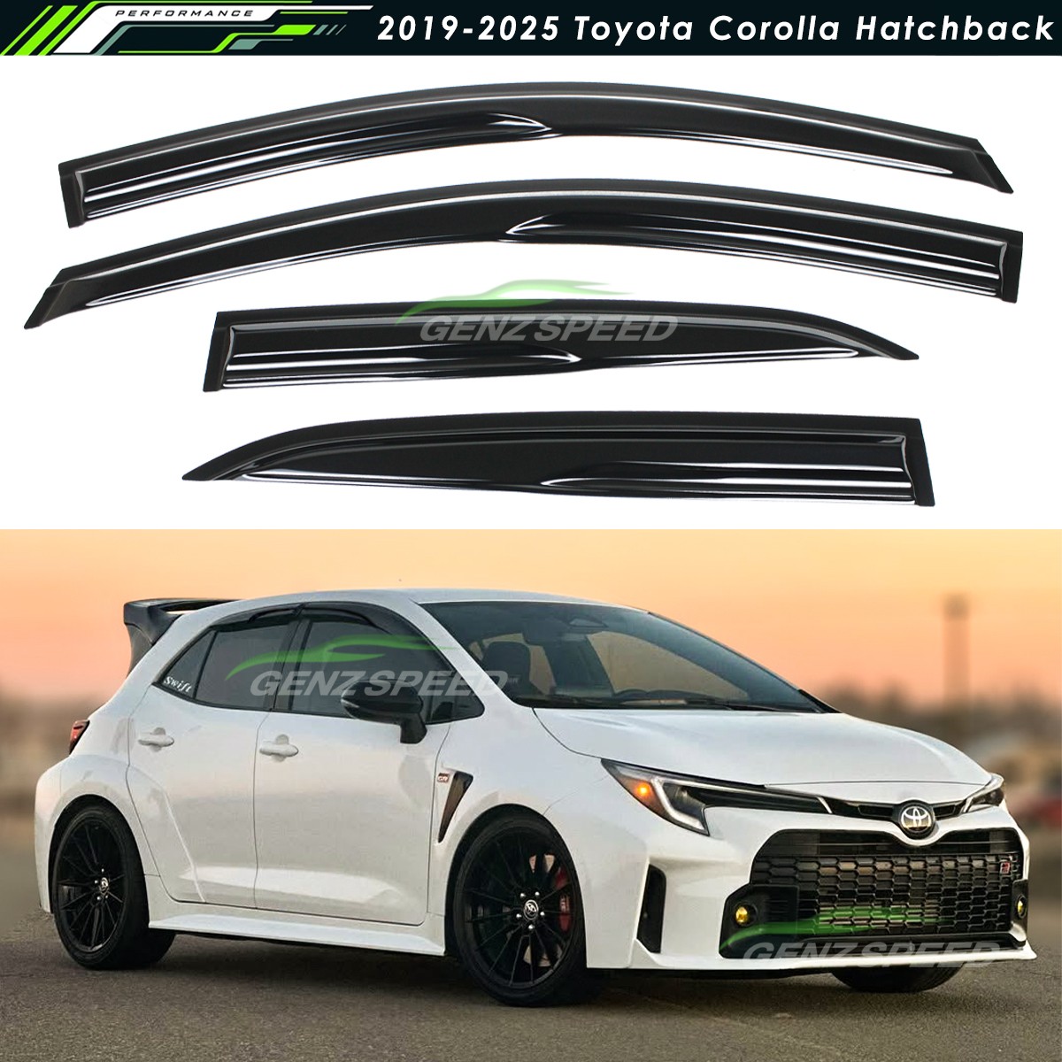 For 2019-2026 Toyota Corolla Hatchback JDM Mugen Style Window Visors Rain Guards