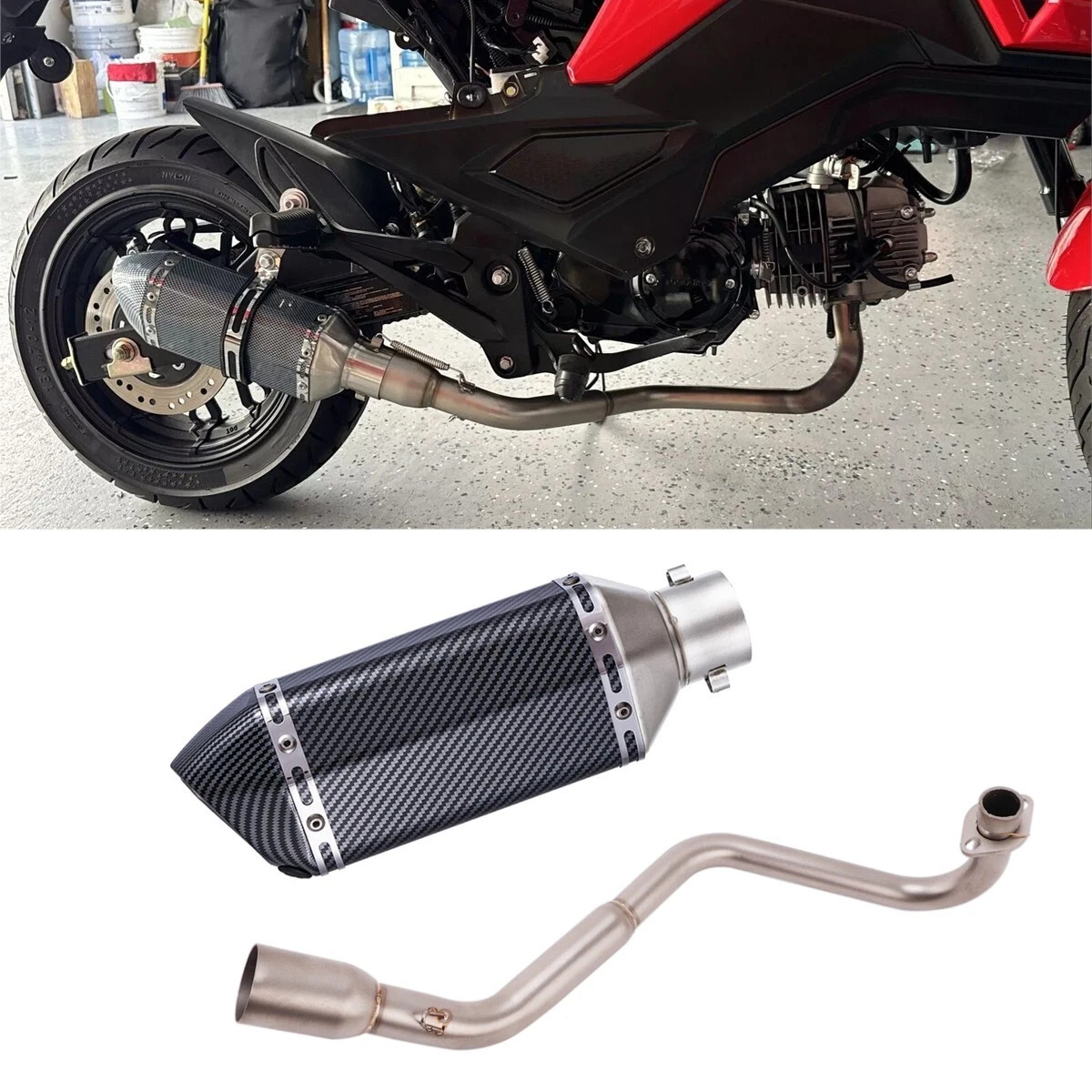 US Fits Honda Grom 125 2013-2026 Full Exhaust System Slip-On Muffler On Pipe Kit