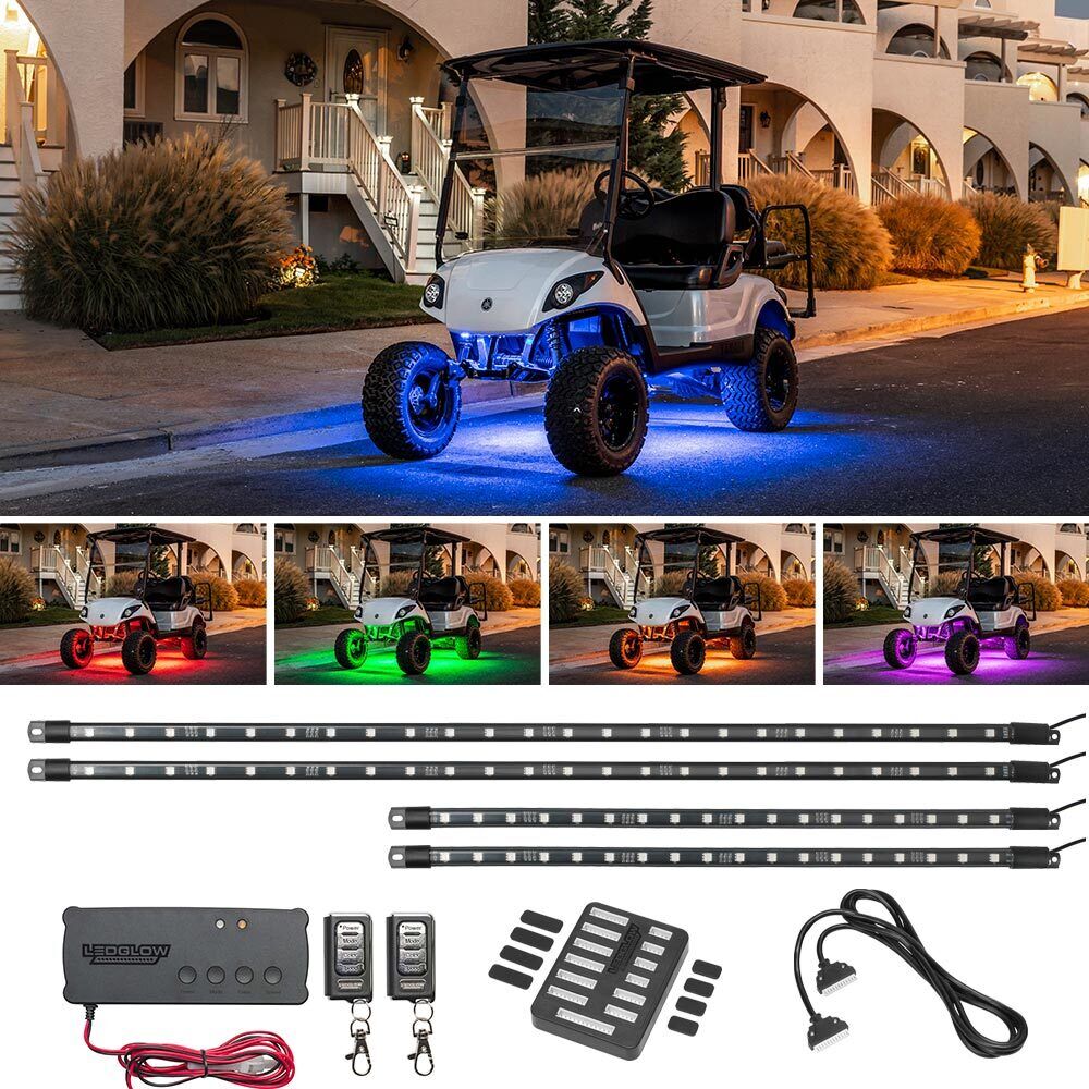 LEDGlow 4pc Million Color LED 36/48/72V Electric Golf Cart Underglow Light Kit