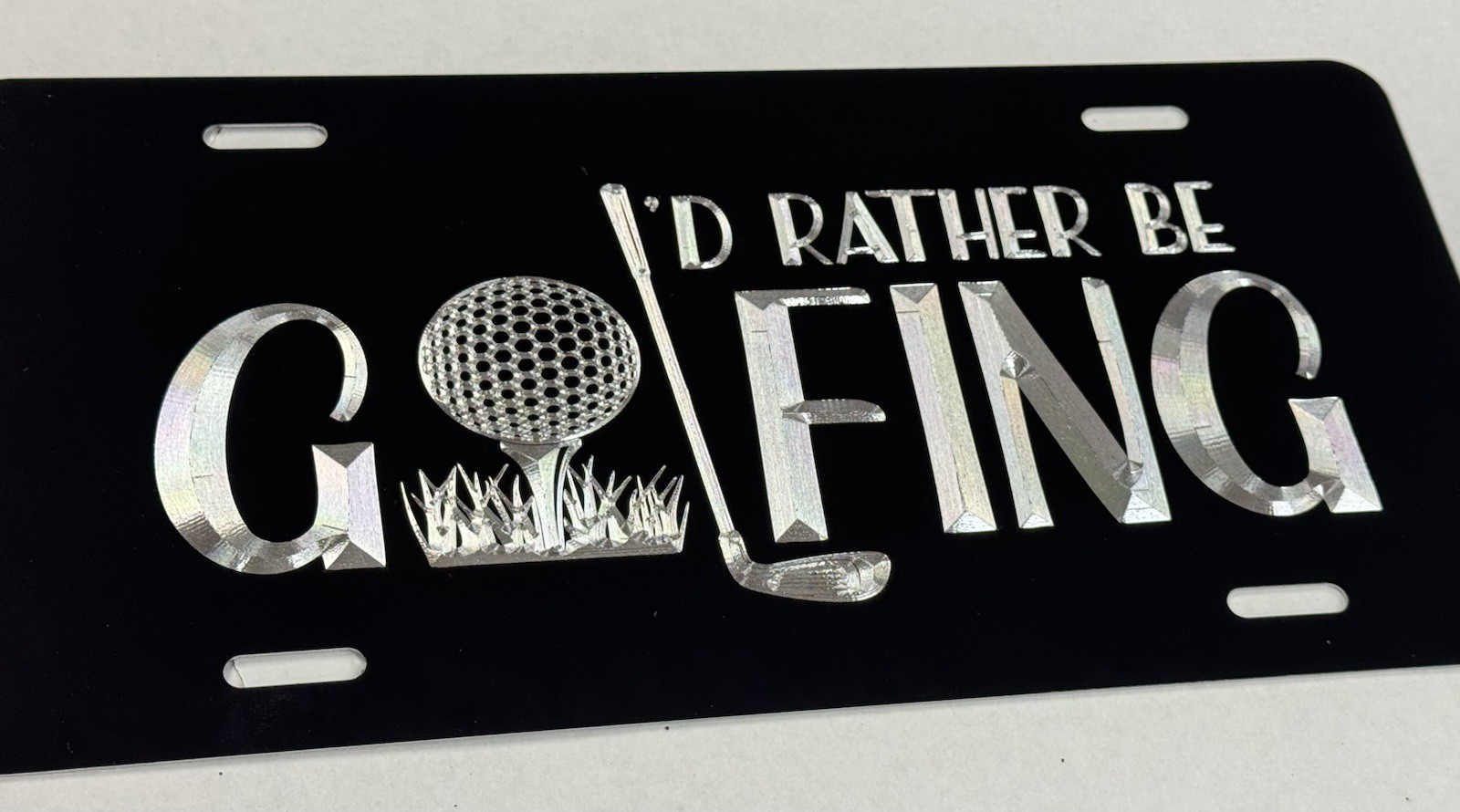 I’d Rather Be Golfing Car Tag Engraved Black Diamond Etched License Plate Gift