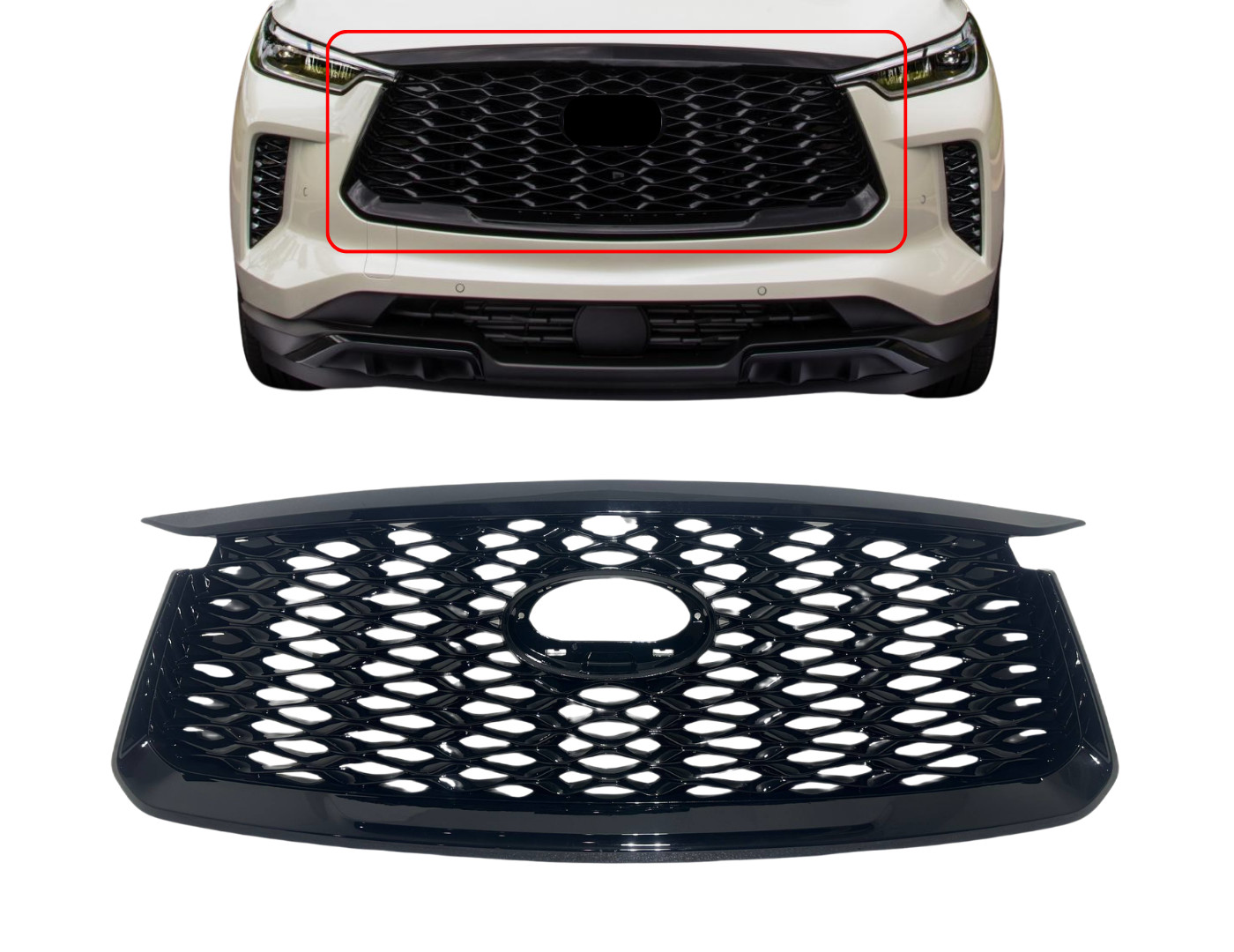 New Fits 2021-2024 Infiniti QX60 Grille Front Bumper Upper Grille Gloss Black New Fits 2021-2024 Infiniti QX60 Grille Front Bumper Upper Grille Gloss Black
