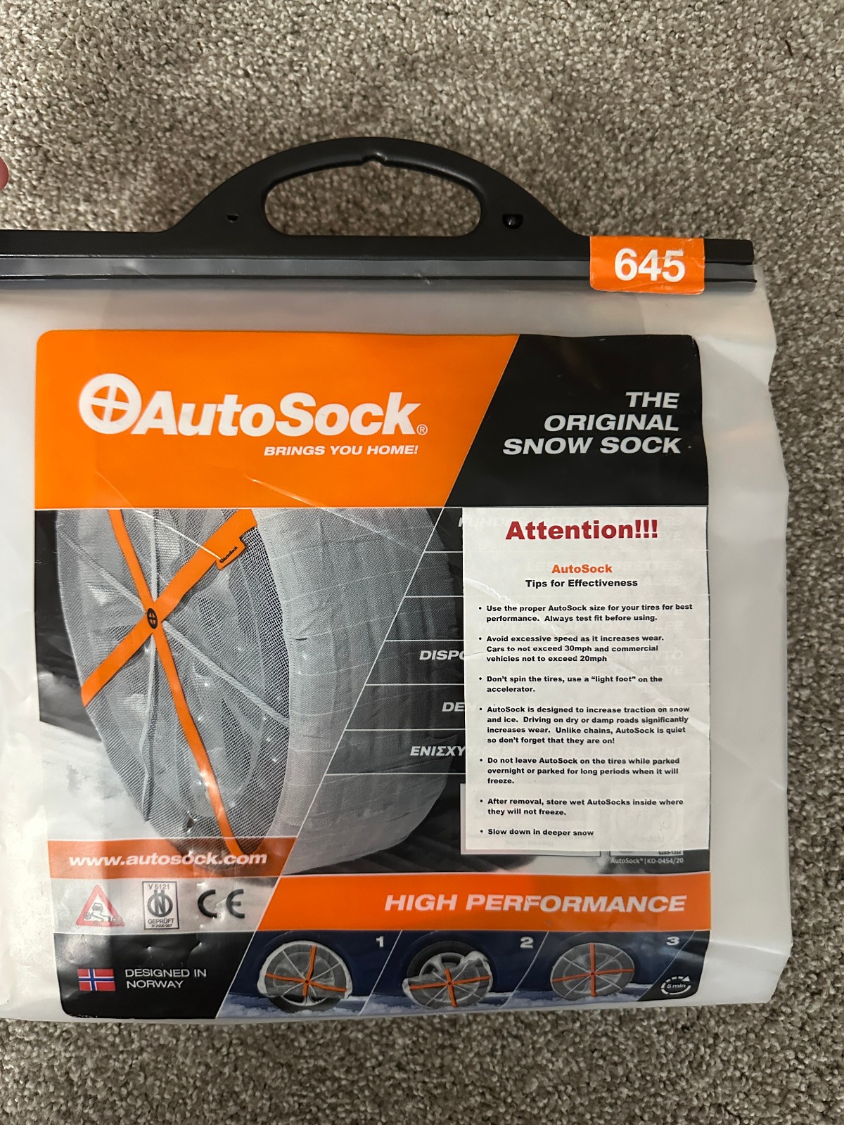 AutoSock for Passenger Vehicles HP645, Brand New Never Used