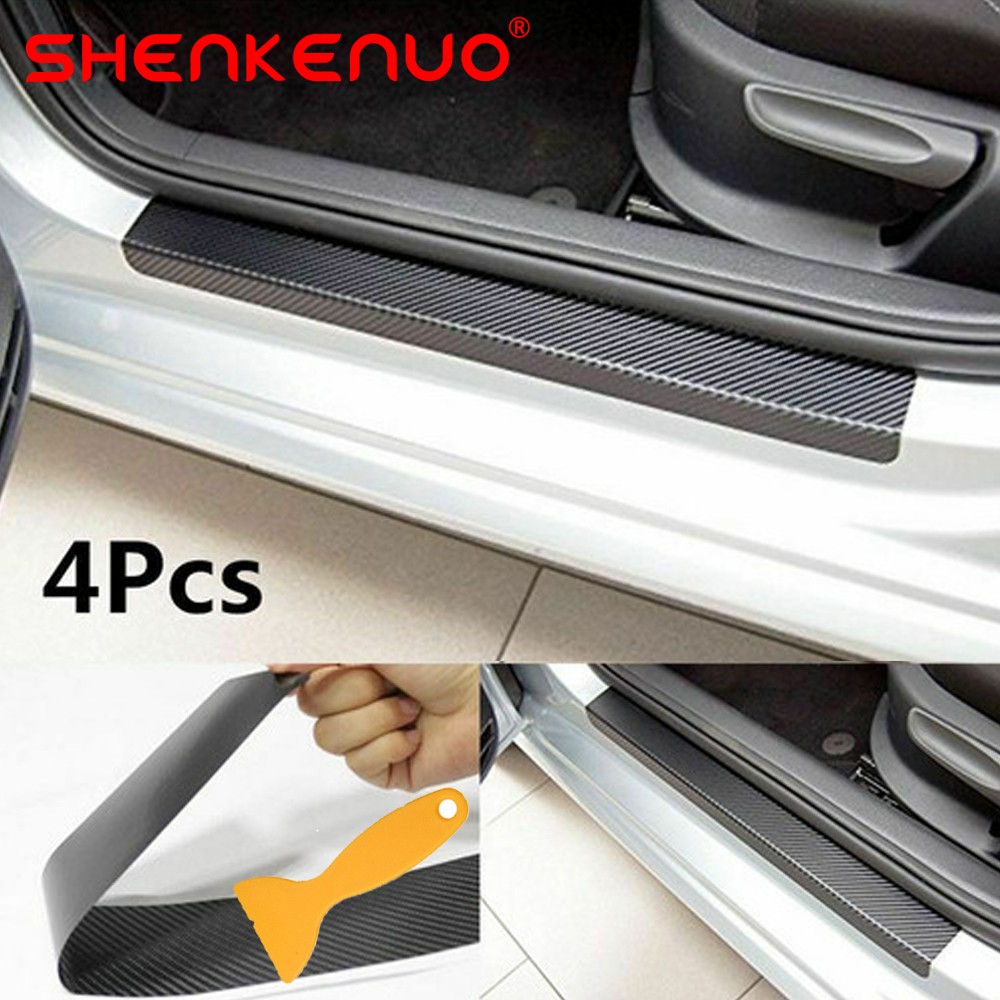 4x Accessories Carbon Fiber Car Scuff Plate Door Sill 4D Sticker Protector 2021