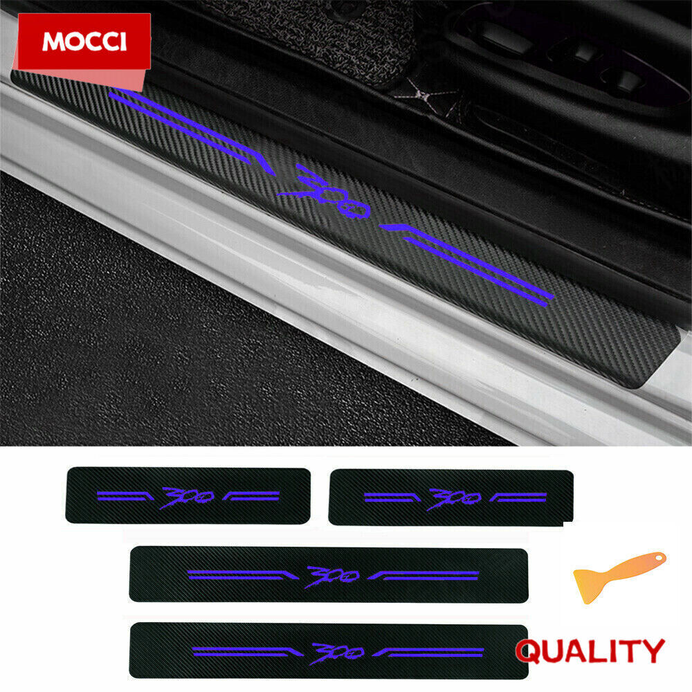 4Pcs Blue Car Door Sill Stickers For 300/C/300S Carbon Fiber Leather Accessories