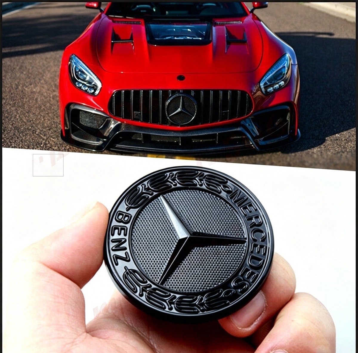 🎁Black 57mm/2.24IN Flat Hood Emblem/Badge/Laurel Wreath For Mercedes-Benz