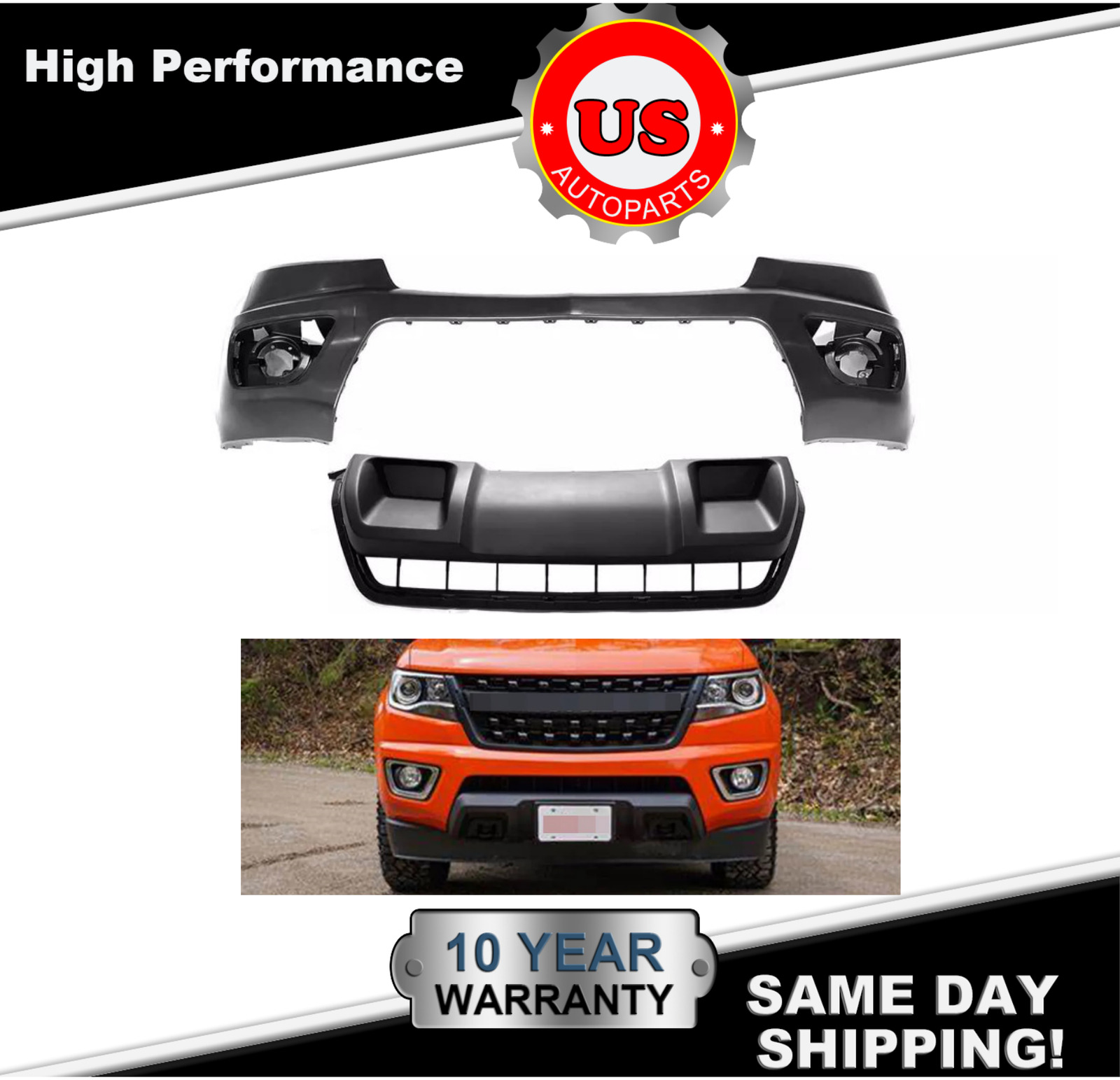 NEW For 15-2020 Chevrolet Colorado Front Upper Bumper Cover + Primed Skid Plate