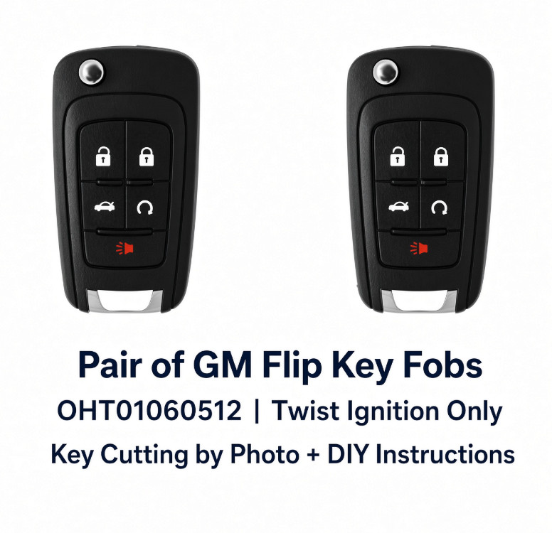 Pair GM Flip Key OHT01060512 Uncut + DIY Instructions + Key Cut by Photo