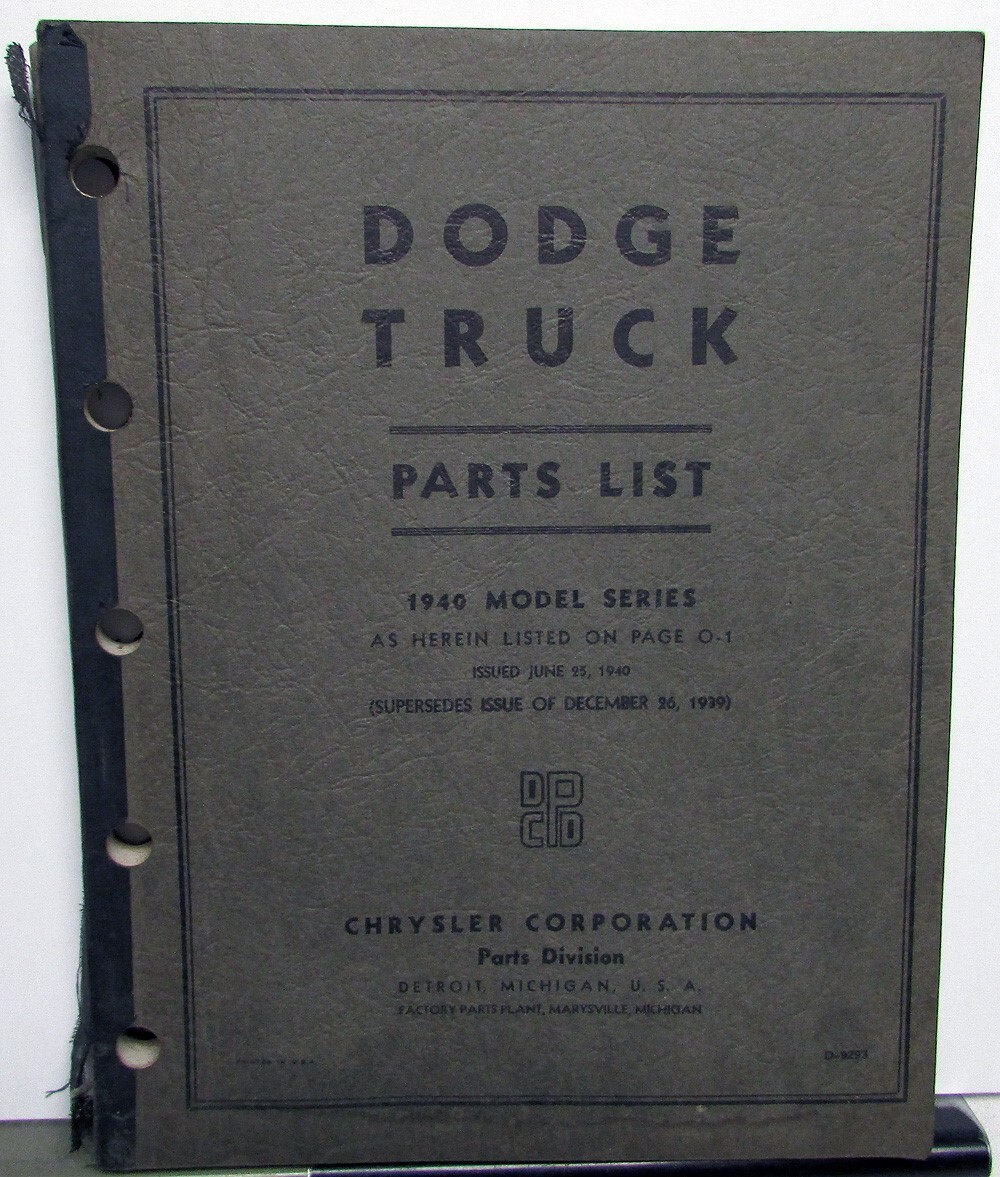 1940 Dodge Truck Dealer Parts List Book Catalog V Series 1/2 thru 2 Ton Orig