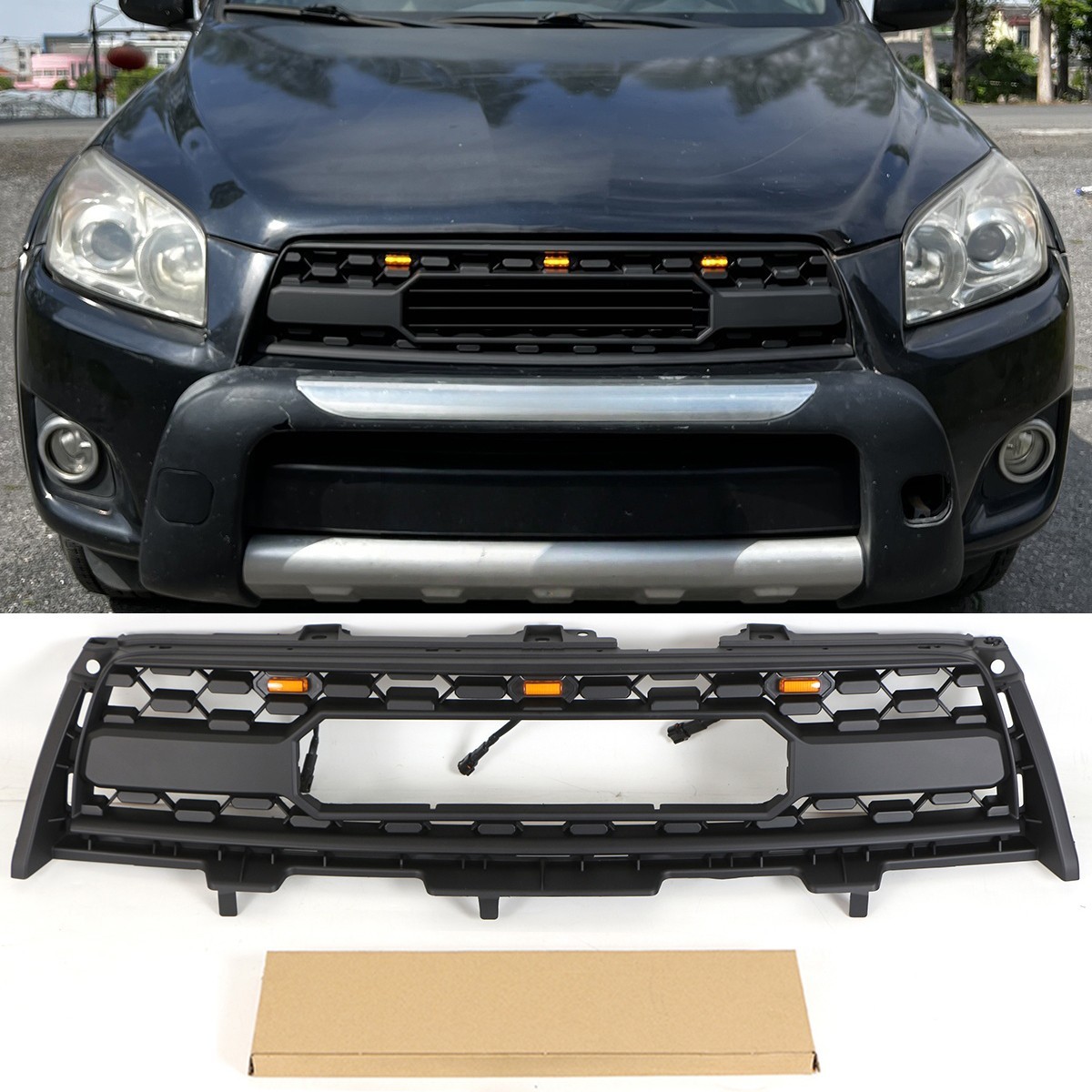 Black Front Grille Fits For TOYOTA RAV4 2009 2010 2011 2012 Upper Grille W/Led