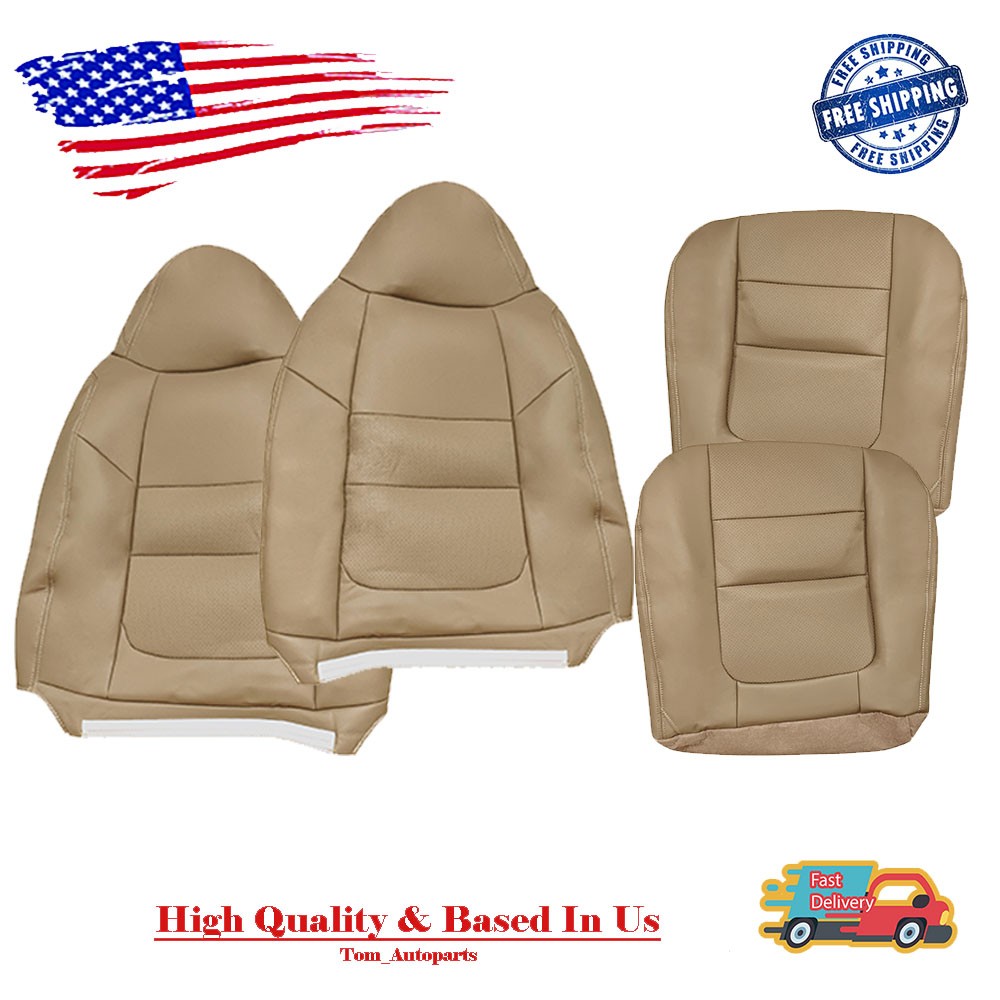 For 2001 Ford F250 F350 Driver & Passenger Bottom & Top Leather Seat Cover Tan