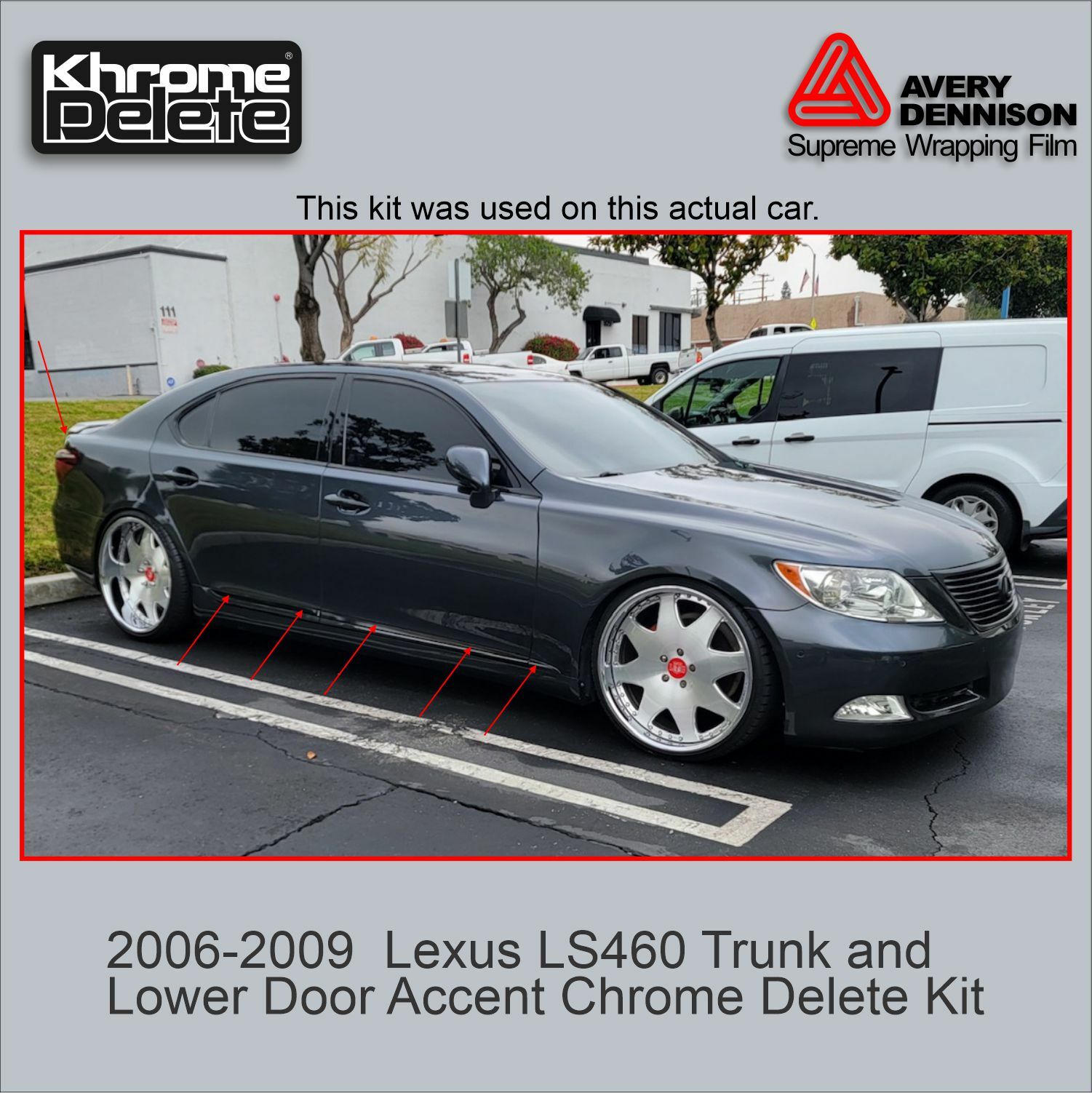 2006-2009 Lexus LS460 Trunk and Lower Door Chrome Delete Overlay (Glossy Blk)
