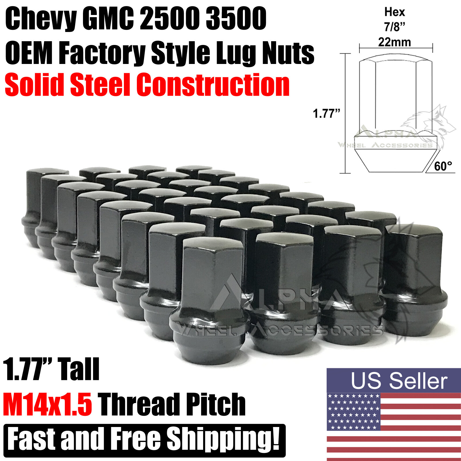 32 Black Factory Style Lug Nuts 14x1.5 For Chevy Silverado 2500 3500 HD GMC 32 Black Factory Style Lug Nuts 14x1.5 For Chevy Silverado 2500 3500 HD GMC