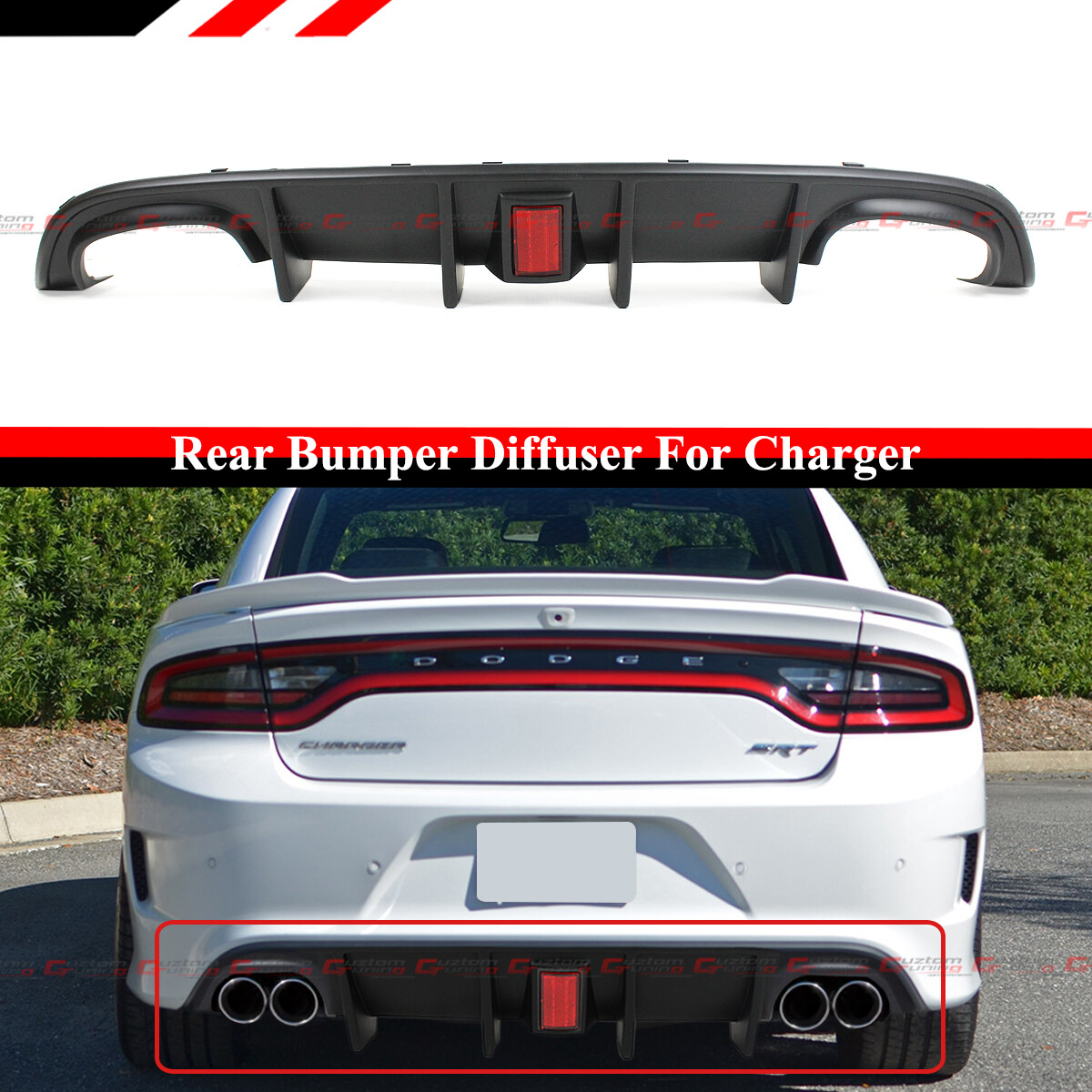 For 15-2023 Dodge Charger SRT R/T Scat Pack Quad Tip Rear Diffuser Red Reflector For 15-2023 Dodge Charger SRT R/T Scat Pack Quad Tip Rear Diffuser Red Reflector