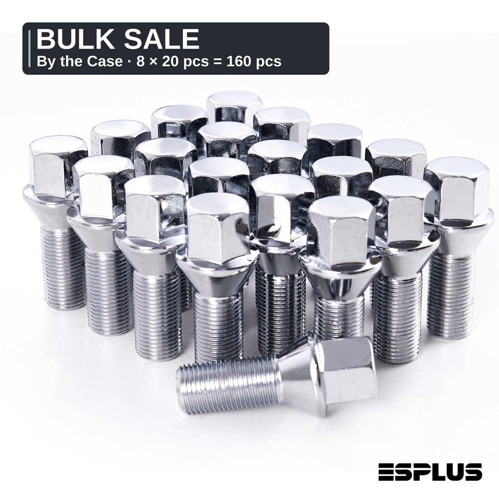 160 Pcs Chrome M12x1.25 17mm Hex Cone Seat Lug Bolts Bulk 8 Boxes x 20 for Jeep