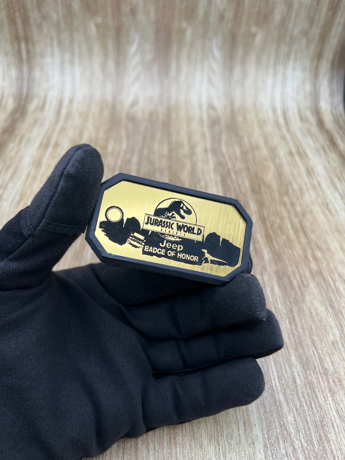 Jurassic World Gold Edition Badge of Honor 3M Adhesive Acrylic Emblem For Jeep