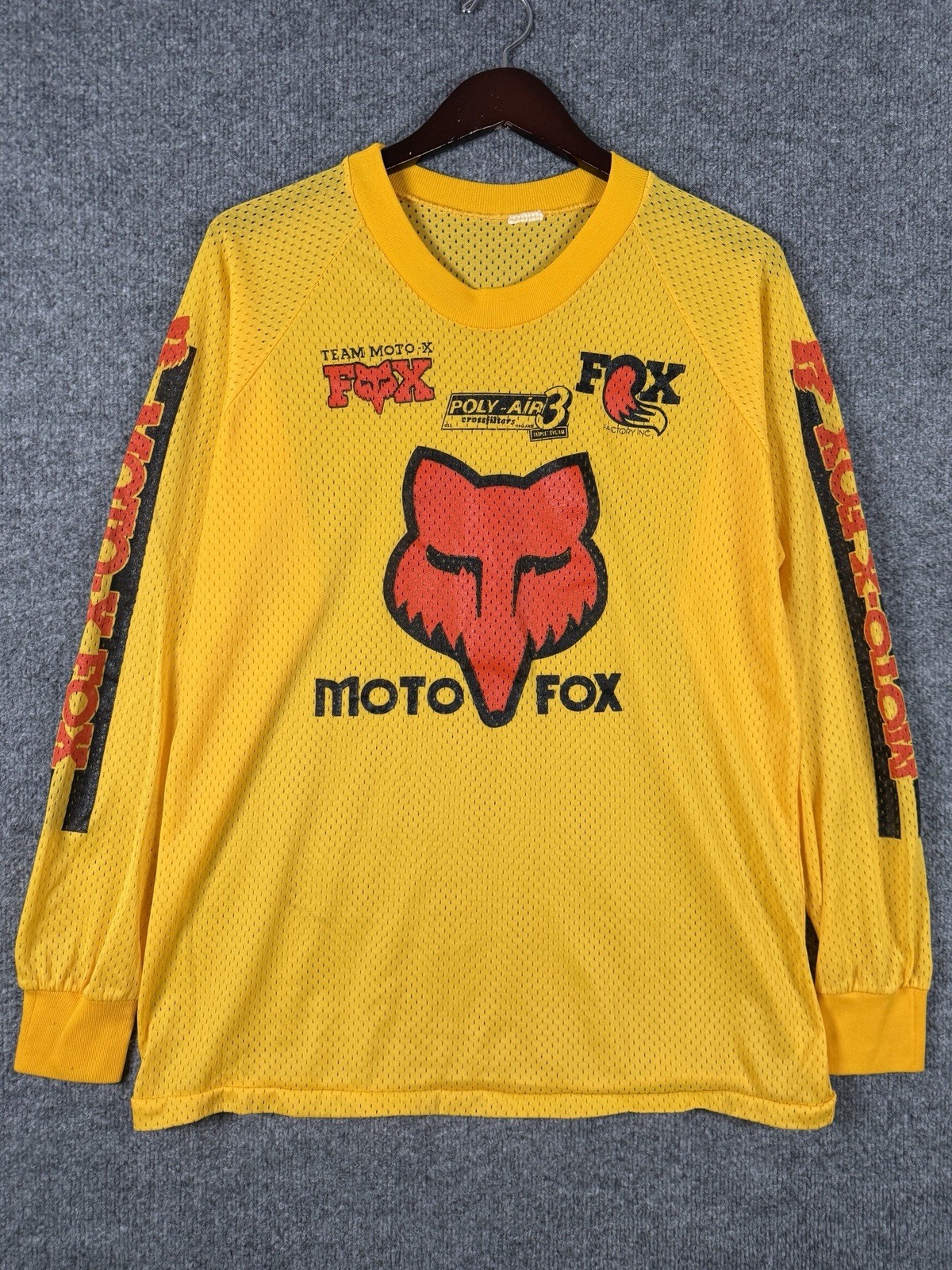 Vintage 80s Moto-X Fox Mesh Motocross Jersey Fits XL Sleeve Hits Biker 70s Vintage 80s Moto-X Fox Mesh Motocross Jersey Fits XL Sleeve Hits Biker 70s