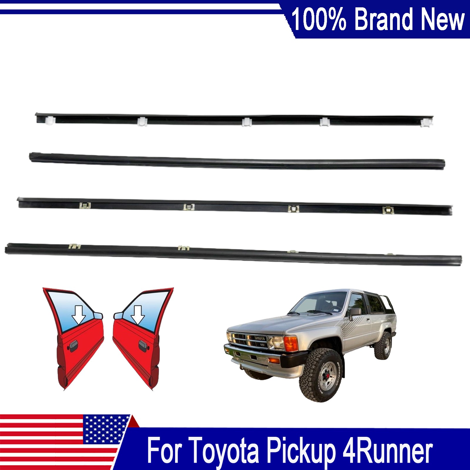 For 1984-89 Toyota Pickup 4Runner Inner Outer Weatherstrip Rubber Door Belt Seal