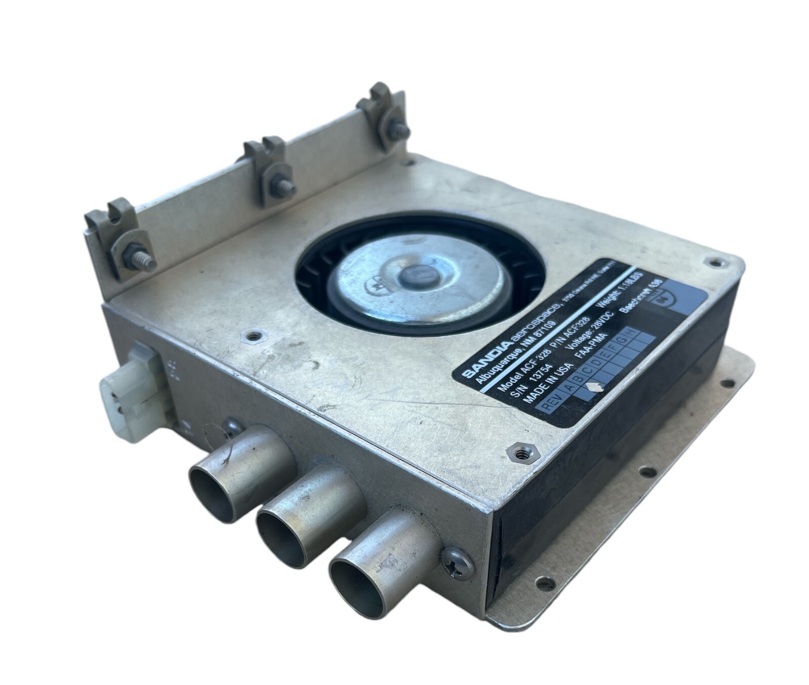 Sandia Aerospace 3 Port Cooling Fan Model #ACF 328, 28 V, Part Number ACF328 Sandia Aerospace 3 Port Cooling Fan Model #ACF 328, 28 V, Part Number ACF328