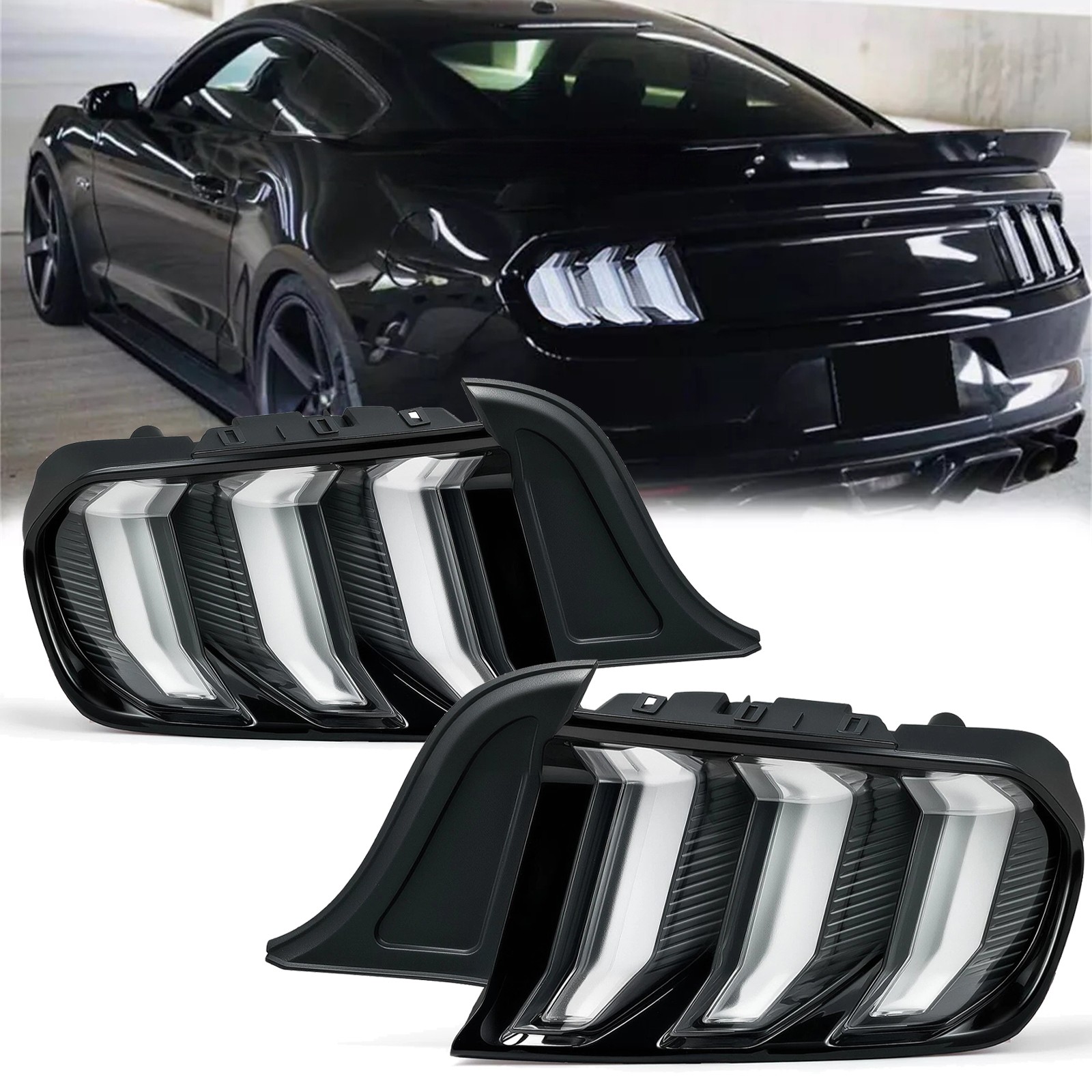 Fits For 2015-2023 Ford Mustang Euro Clear FULL LED Sequential Tube Tail Lights