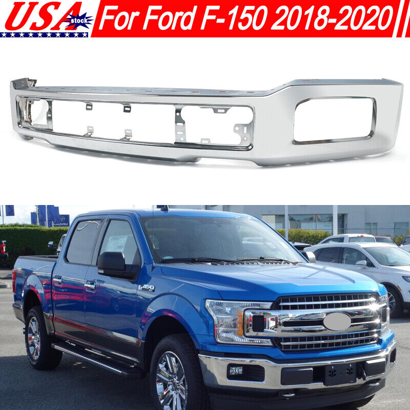 Chrome Steel Front Bumper Face Bar Fit 2018-2020 Ford F-150 W/ Fog Light Hole