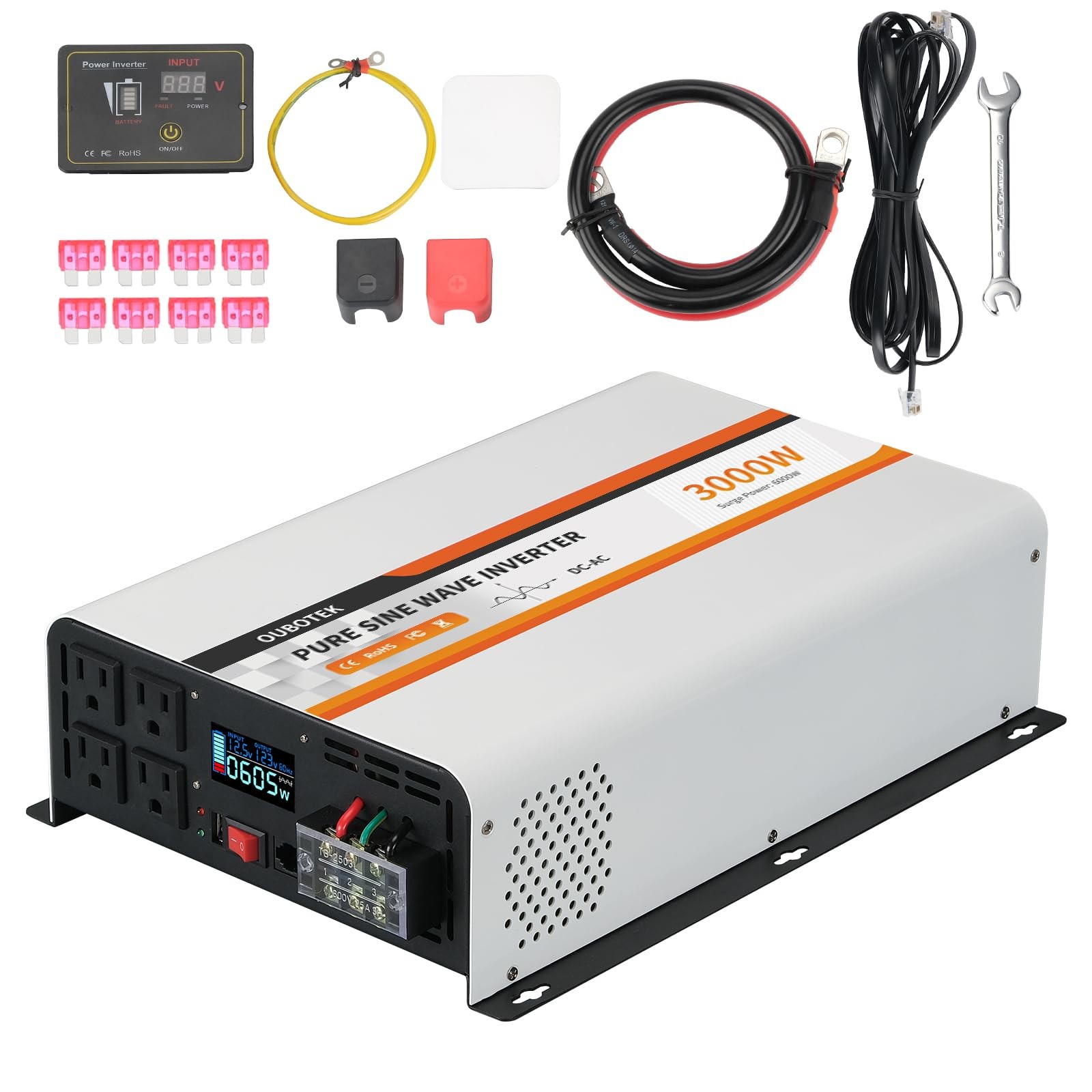 3000W Pure Sine Wave Power Inverter DC 12V to AC 120V Remote LCD Display 3000W Pure Sine Wave Power Inverter DC 12V to AC 120V Remote LCD Display