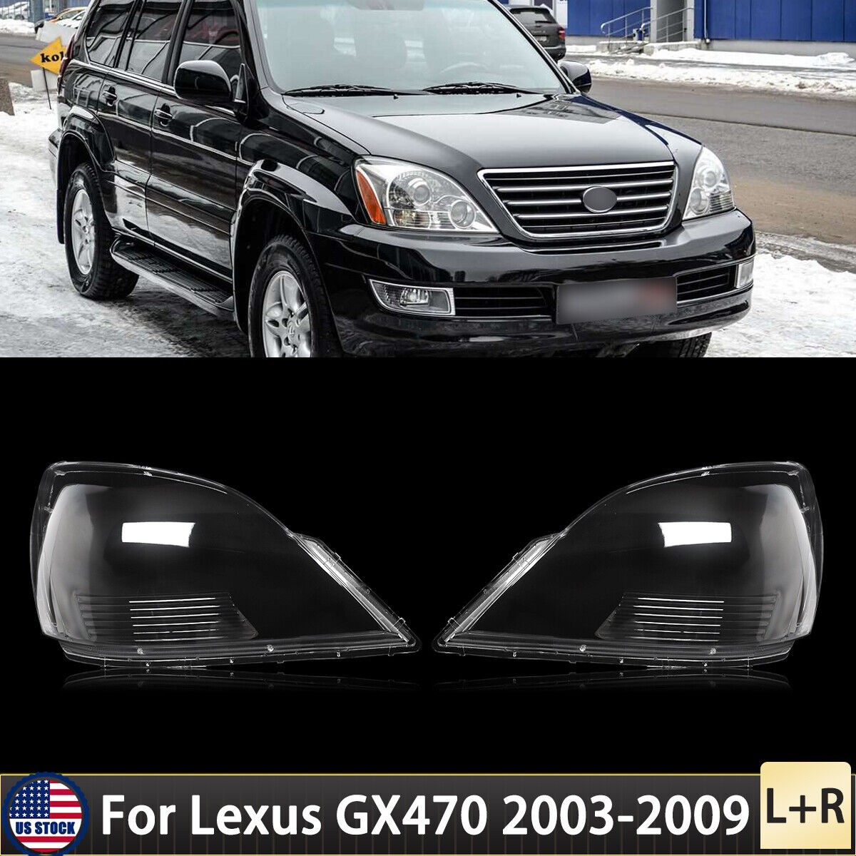 For Lexus GX470 2003-2009 Pair Headlight Lens Clear Headlamp Cover Replacement