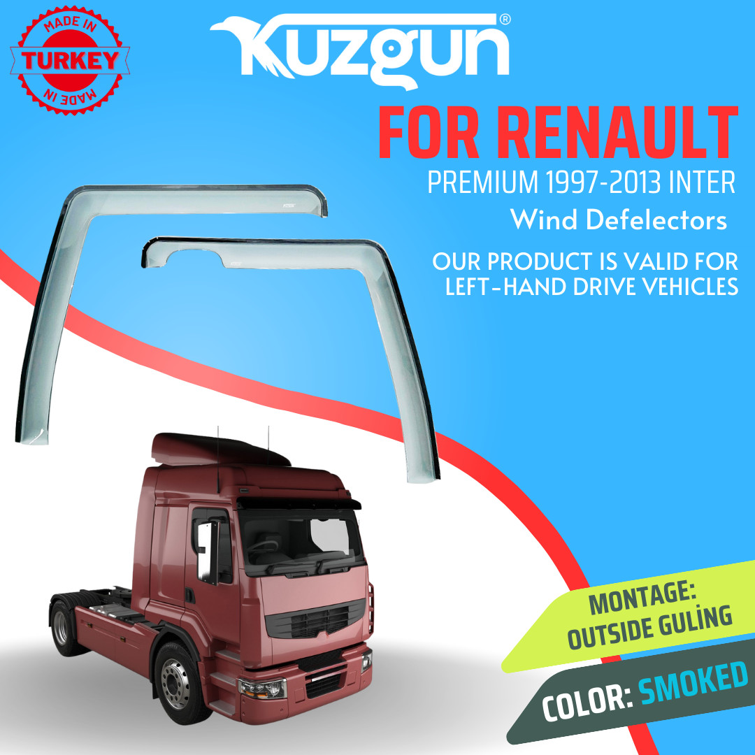 RENAULT PREMIUM 1997-2013 WIND DEFLECTOR 2PC TAPE ON SMOKE TINTED