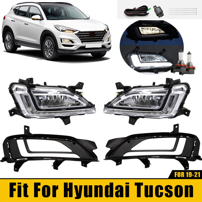 LED DRL Front Bumper Fog Lights Lamps Set Pair for 2019 2020 2021 Hyundai Tucson