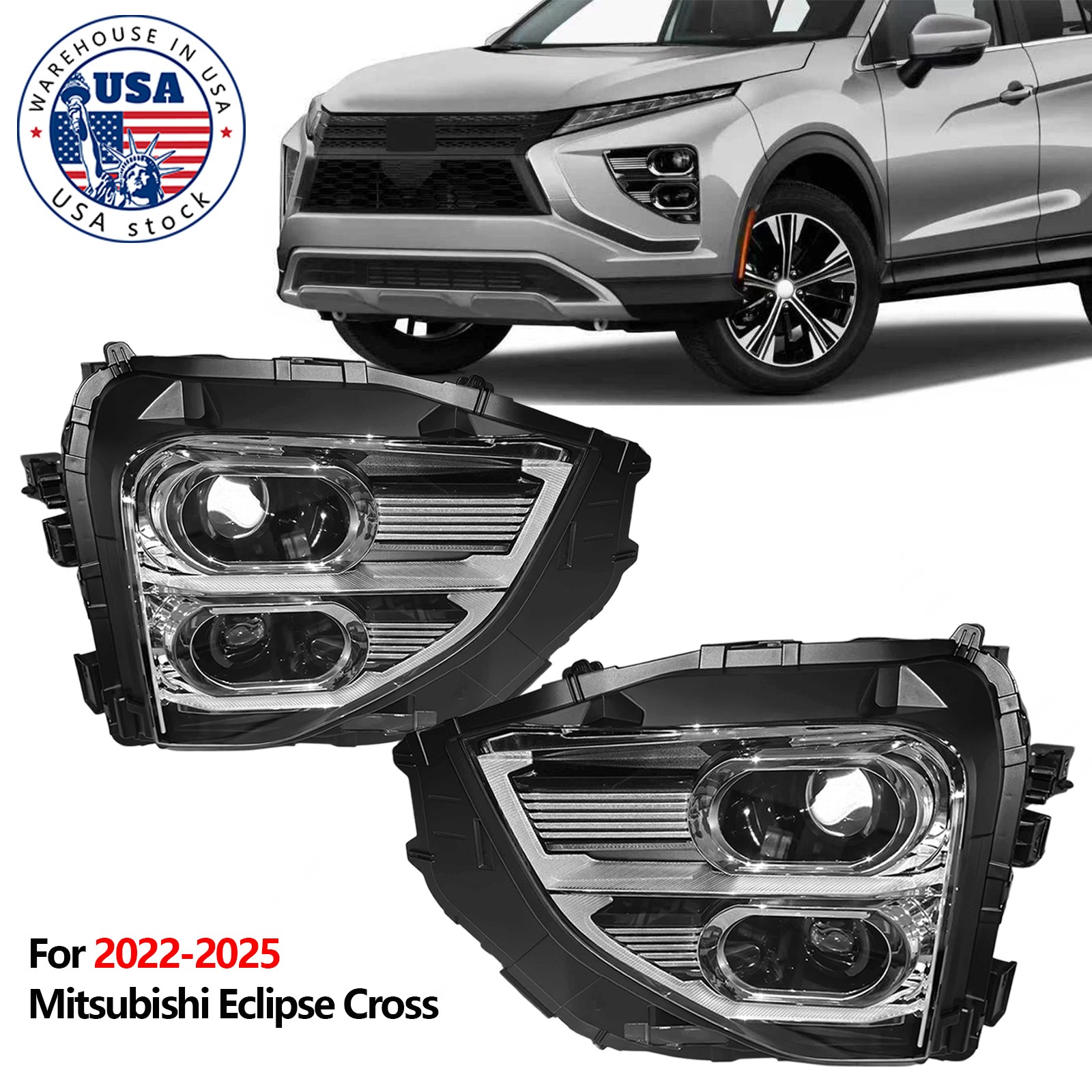 2PACKS Left Right  LED Headlight For 2022-2025 Mitsubishi Eclipse Cross Headlamp