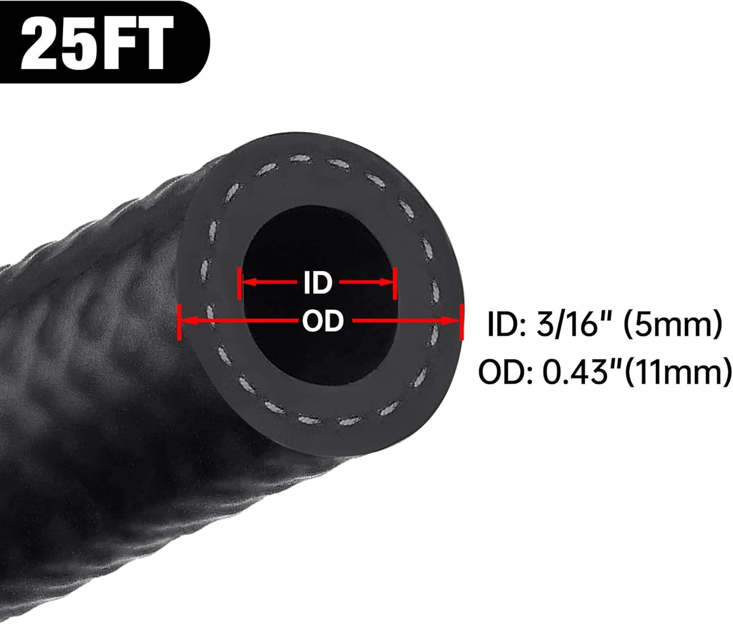 Fuel Line Hose Gas Lines Rubber NBR Push on Hose 3/16