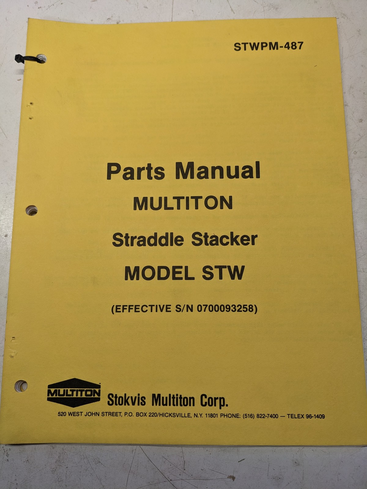 MULTITON FORK LIFT TRUCK PARTS LIST MANUAL BOOK STW STACKER STWPM-487 MODEL