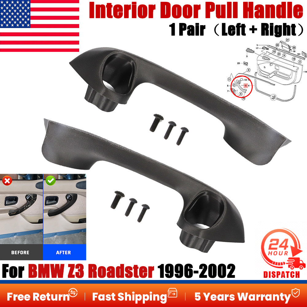 For BMW Z3 Roadster 1996-02 Interior Door Pull Handle Left + Right Black 1 Pair