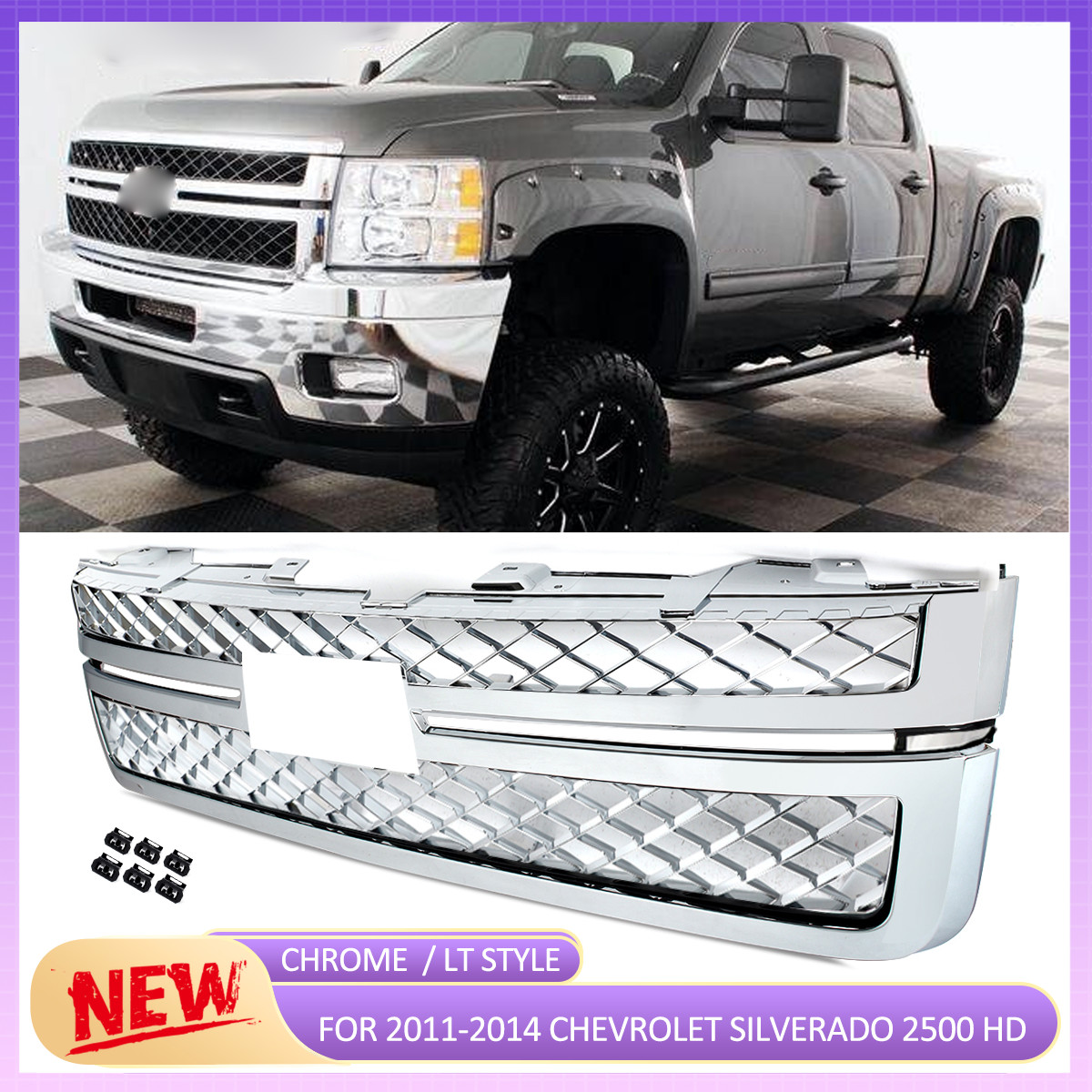Chrome Grille Assembly For 2011-2014 Chevrolet Silverado 2500 3500 HD WT LT LTZ